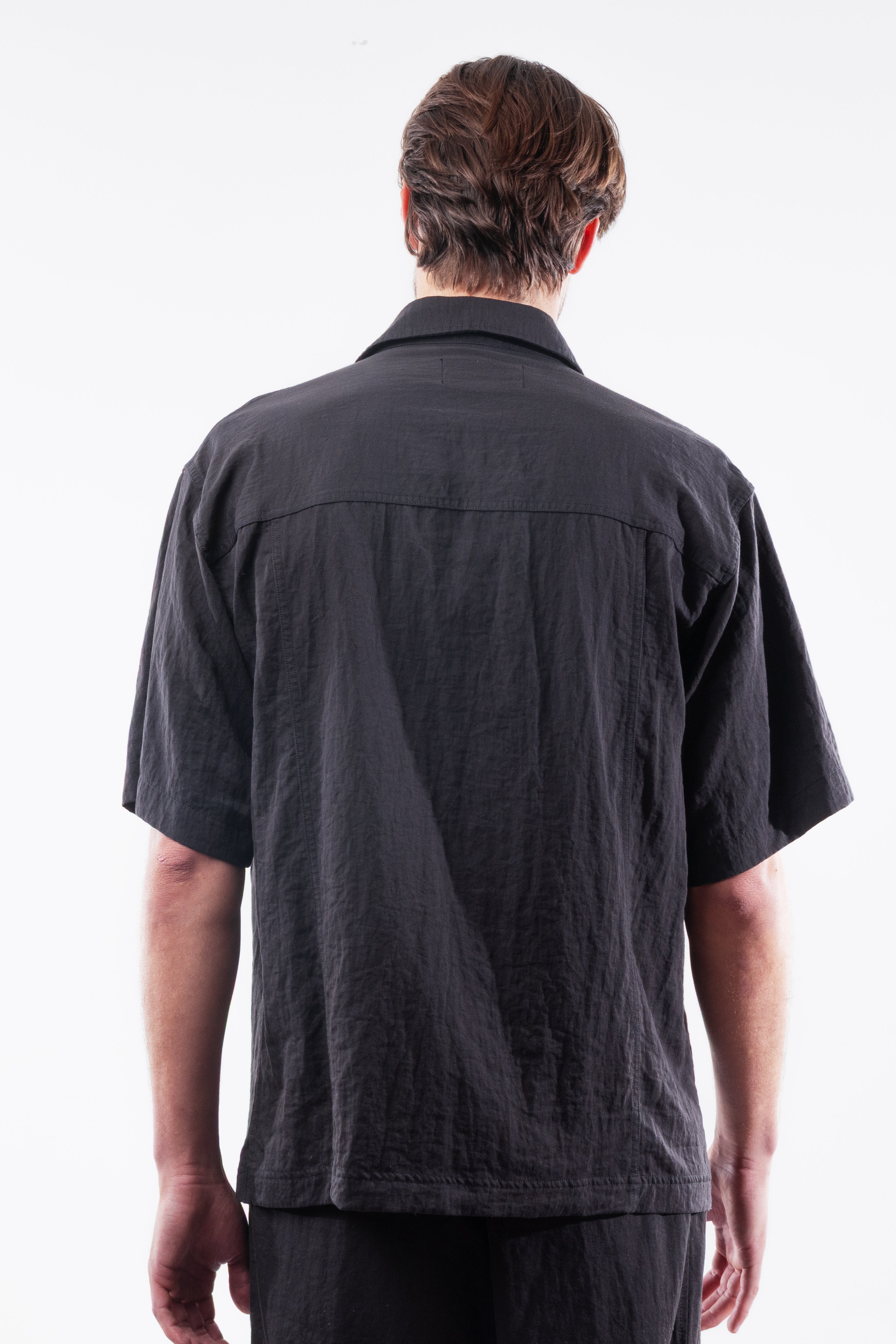 LINEN SHIRT WITH SHORT SLEEVE BLACK