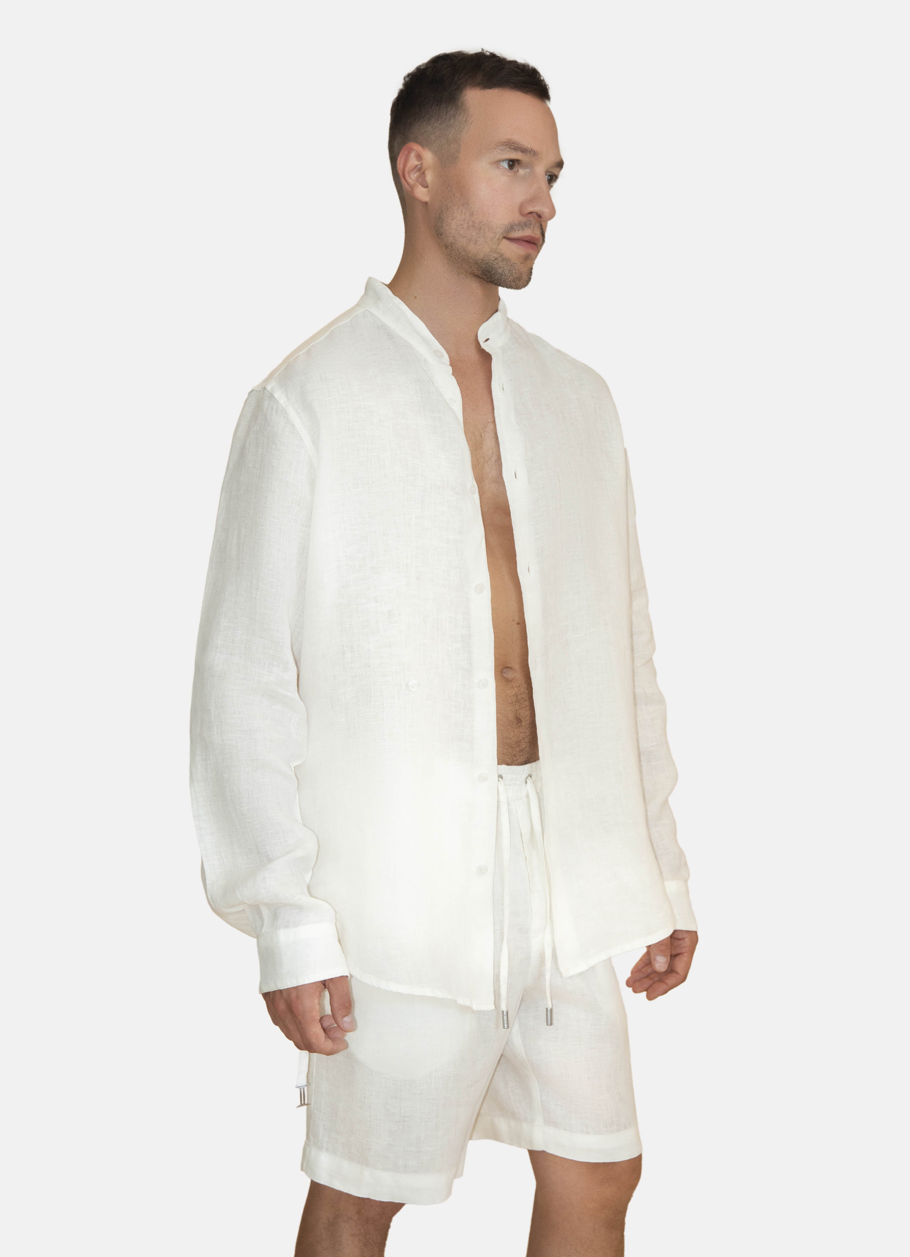 LINEN SHORTS WITH ELASTIC BAND IVORY GEMINI