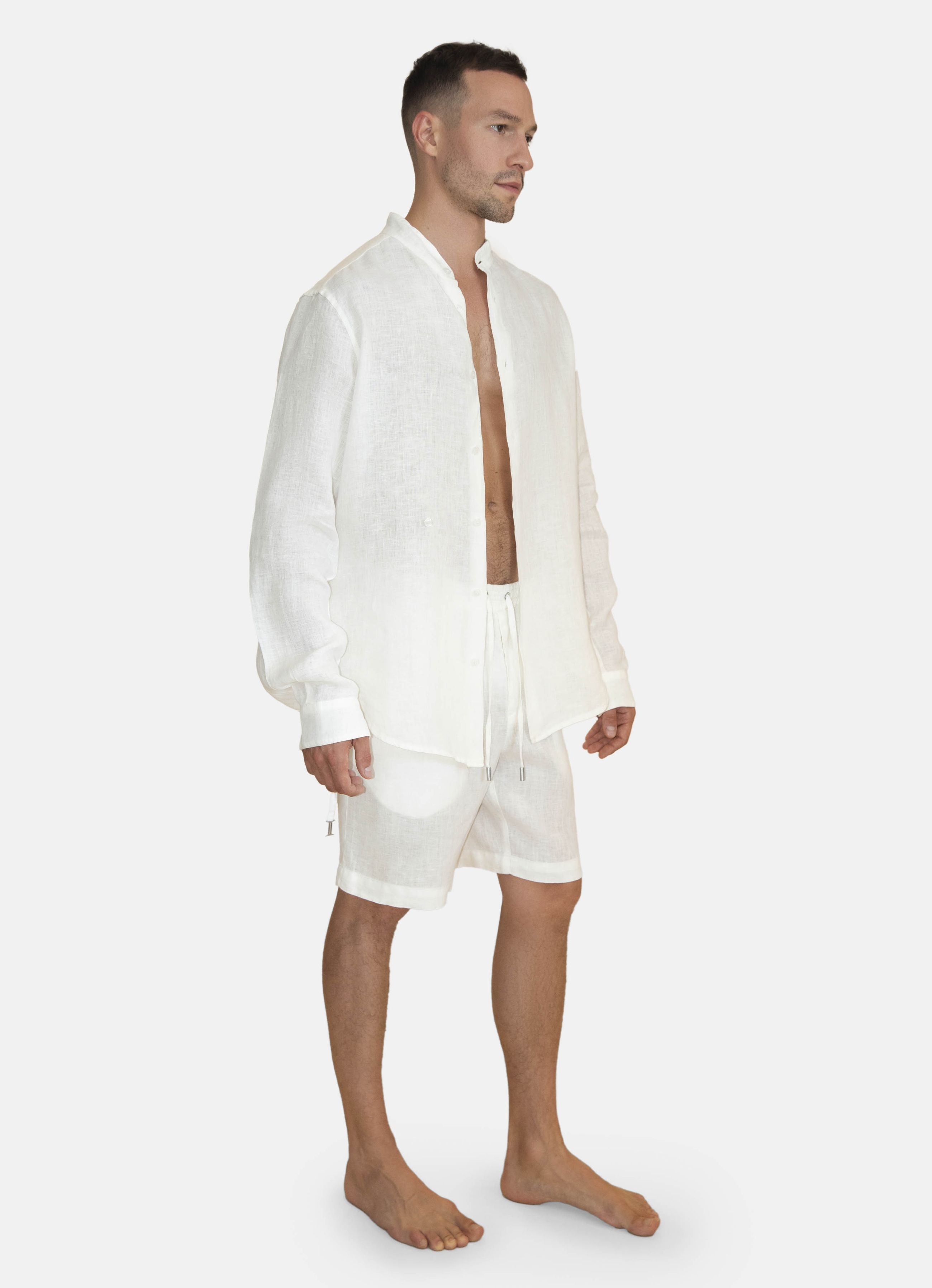 LINEN SHORTS WITH ELASTIC BAND IVORY GEMINI