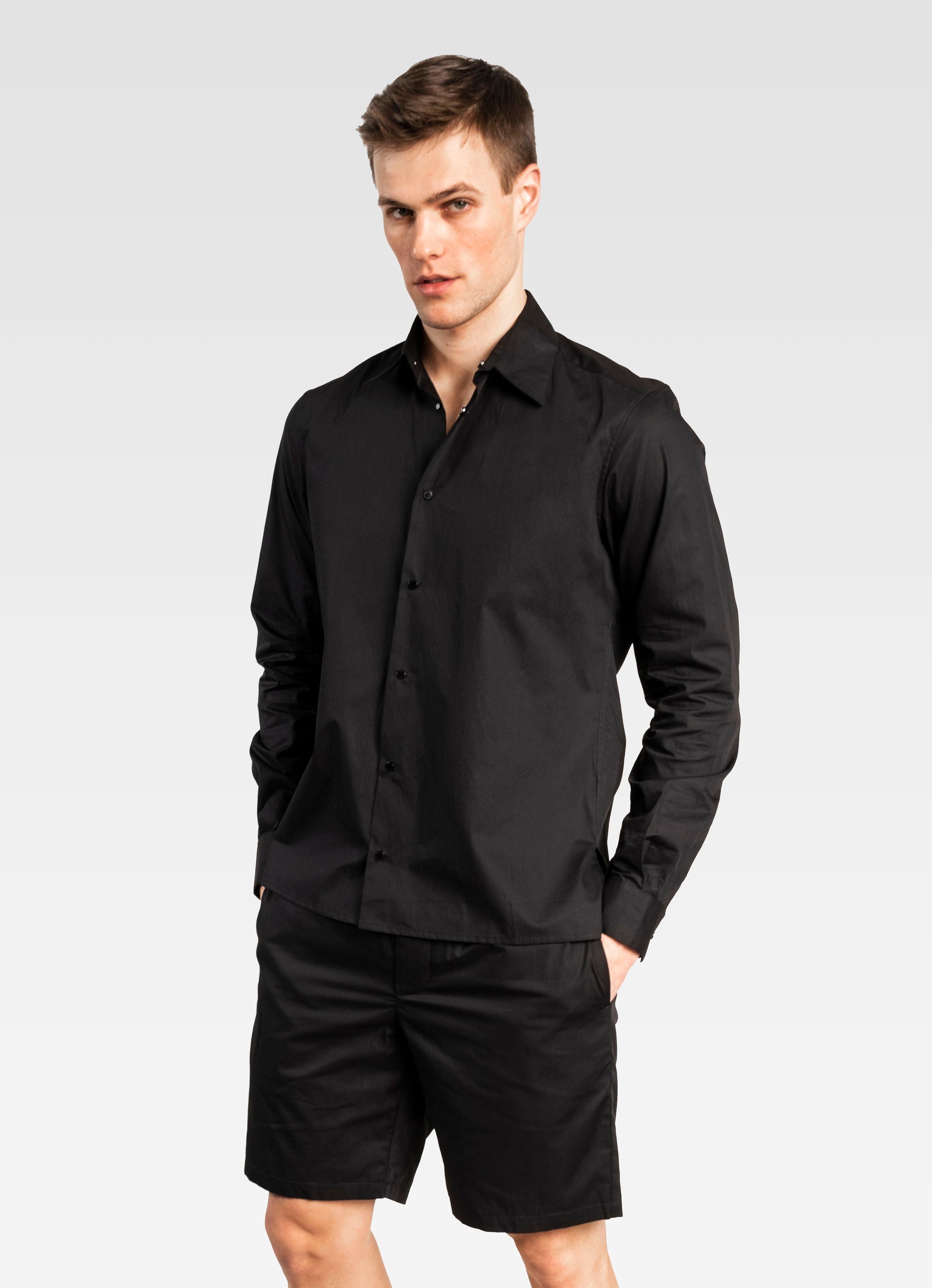POPLIN COTTON LONG SLEEVED SHIRT BLACK GEMINI