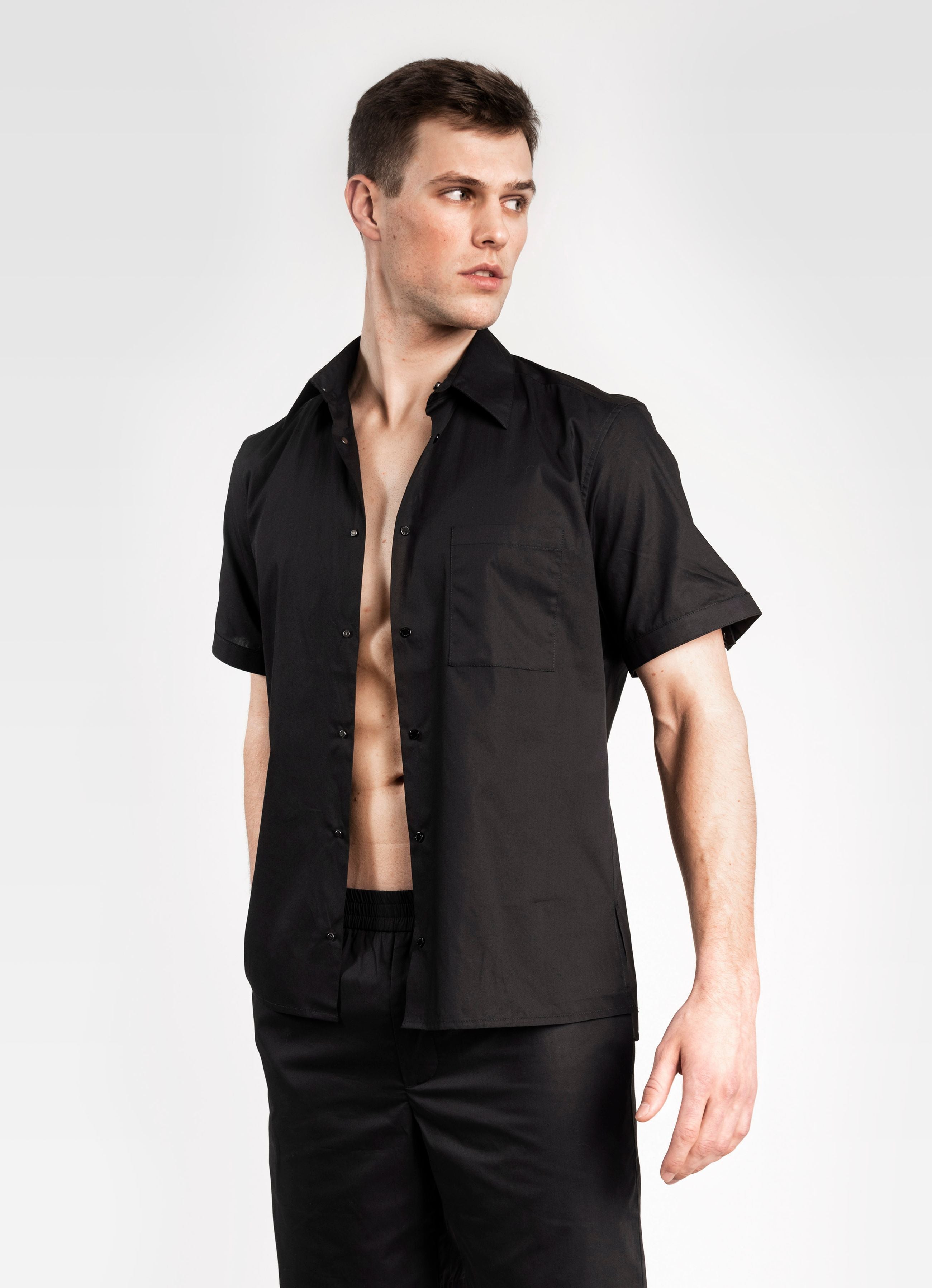 POPLIN COTTON SHORT SLEEVED SHIRT BLACK GEMINI