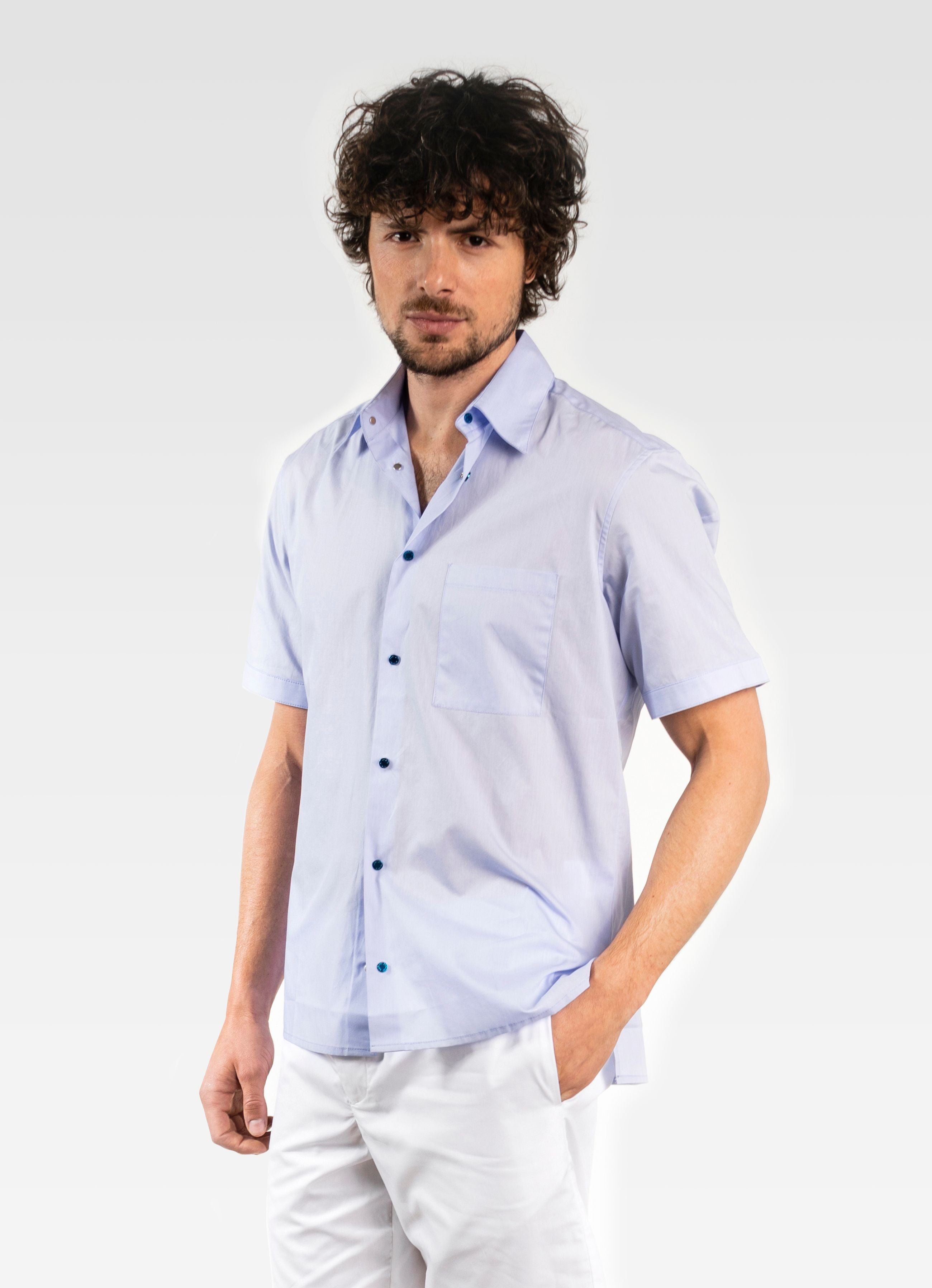 POPLIN COTTON SHORT SLEEVED SHIRT BLUE GEMINI