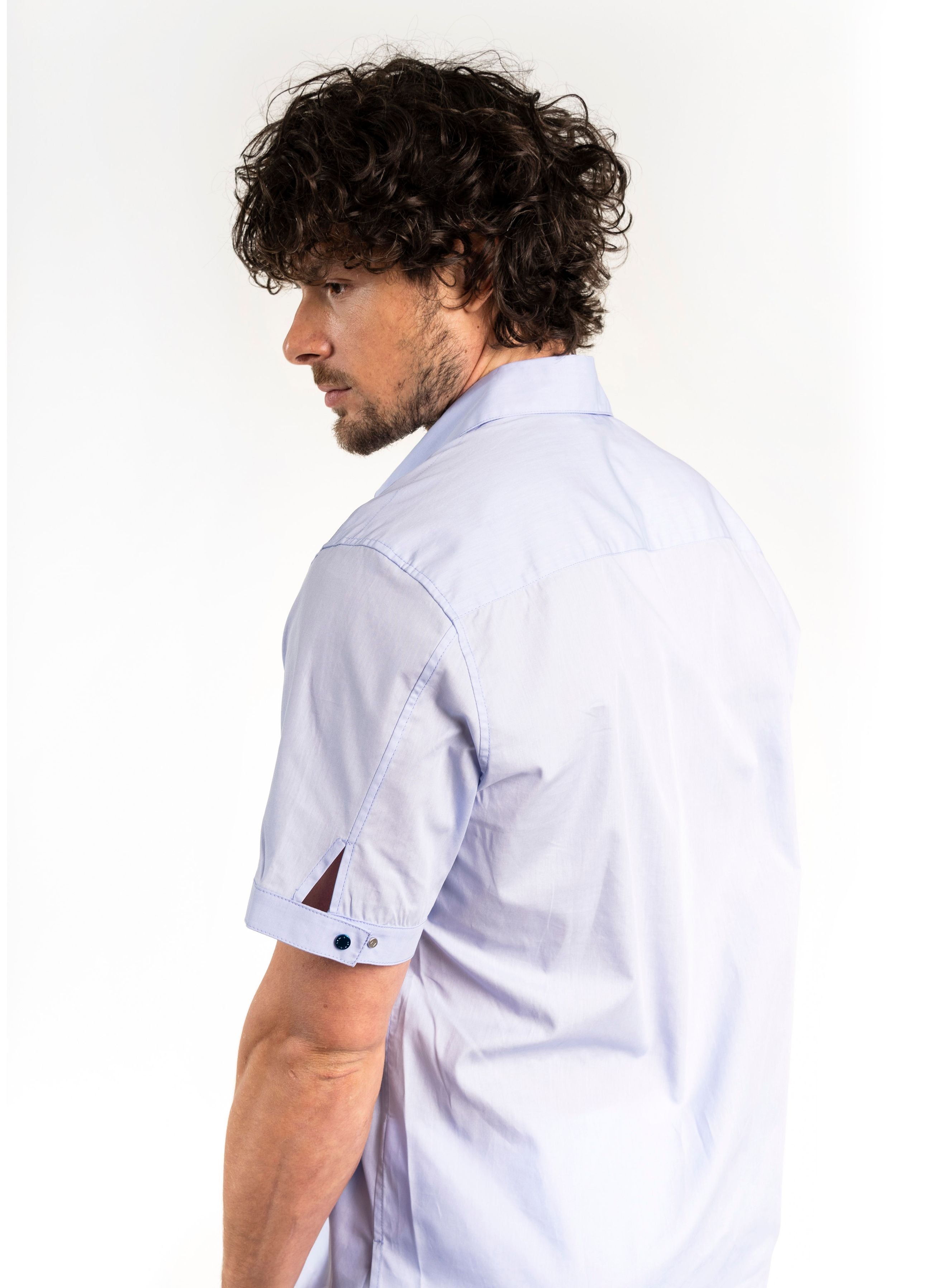 POPLIN COTTON SHORT SLEEVED SHIRT BLUE GEMINI