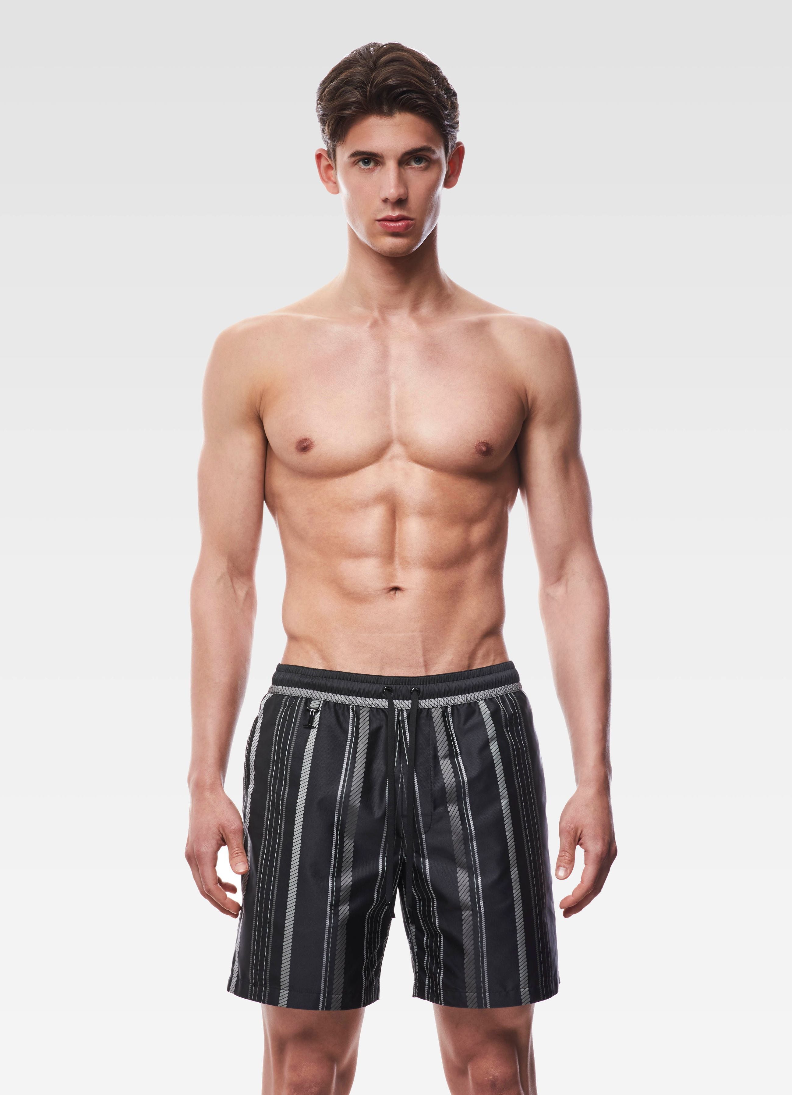 SWIM SHORTS LONG BLACK & SILVER JACQUARD GEMINI