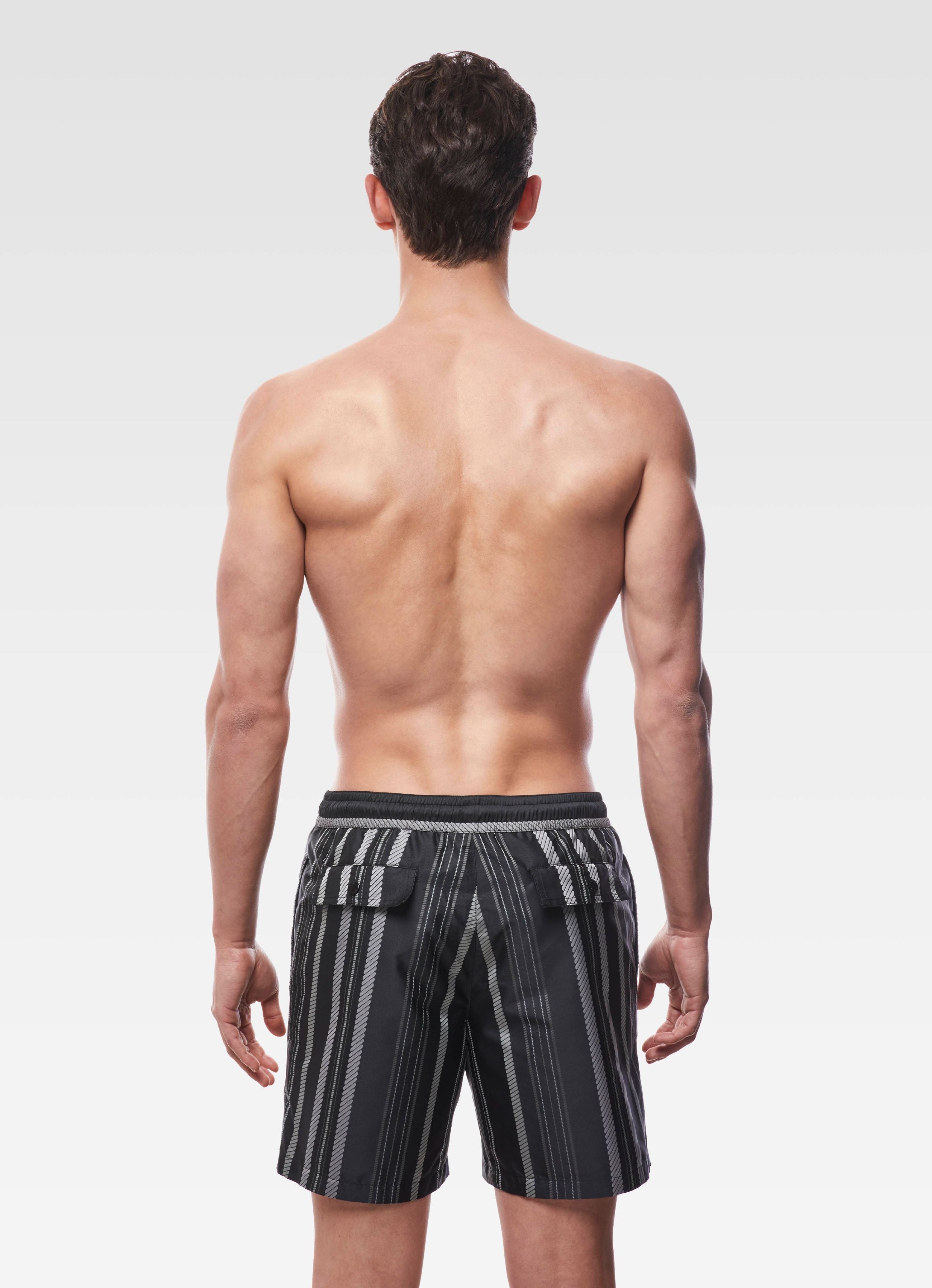 SWIM SHORTS LONG BLACK & SILVER JACQUARD GEMINI