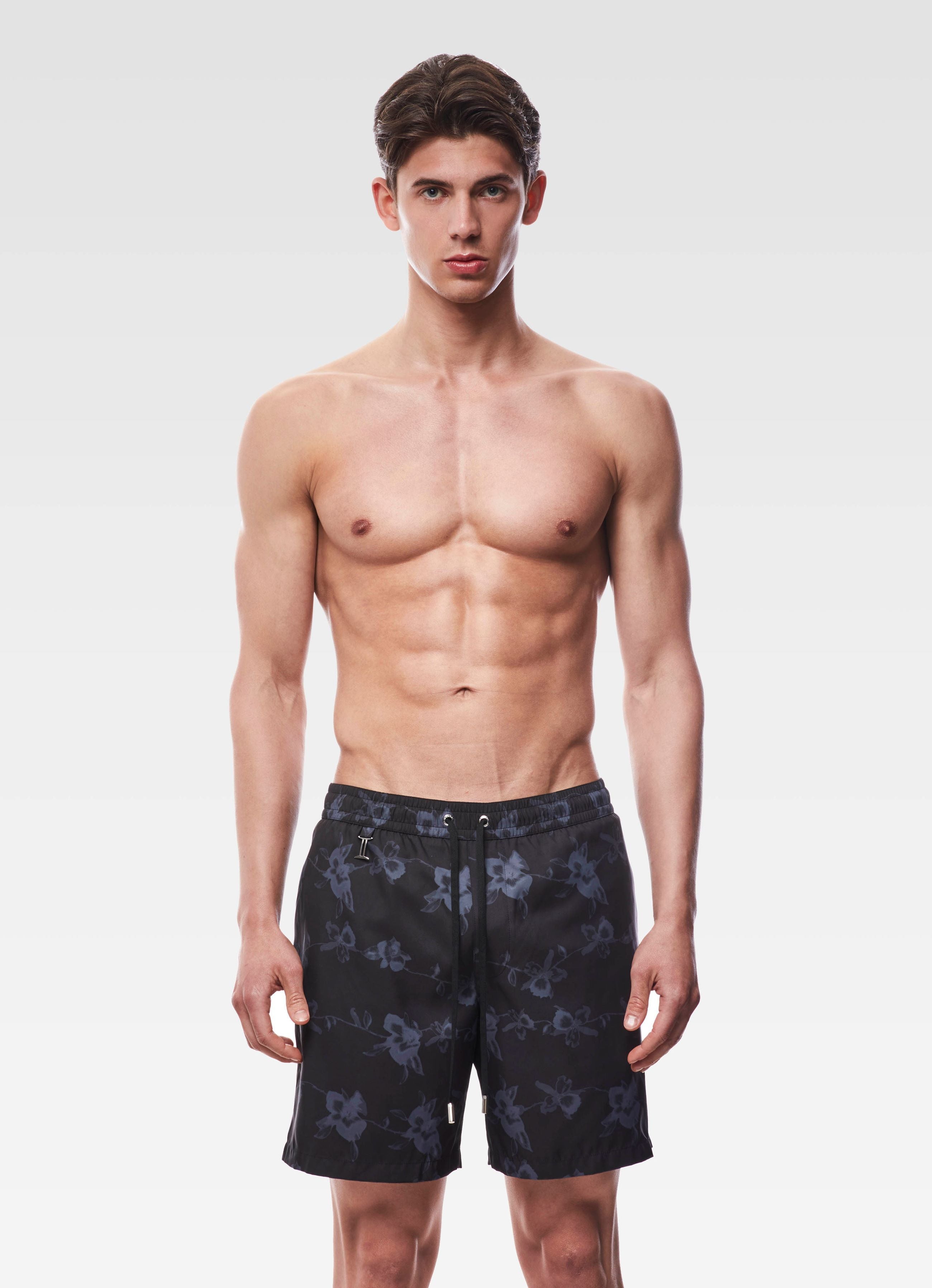 SWIM SHORTS LONG FLORAL BLACK & GREY GEMINI