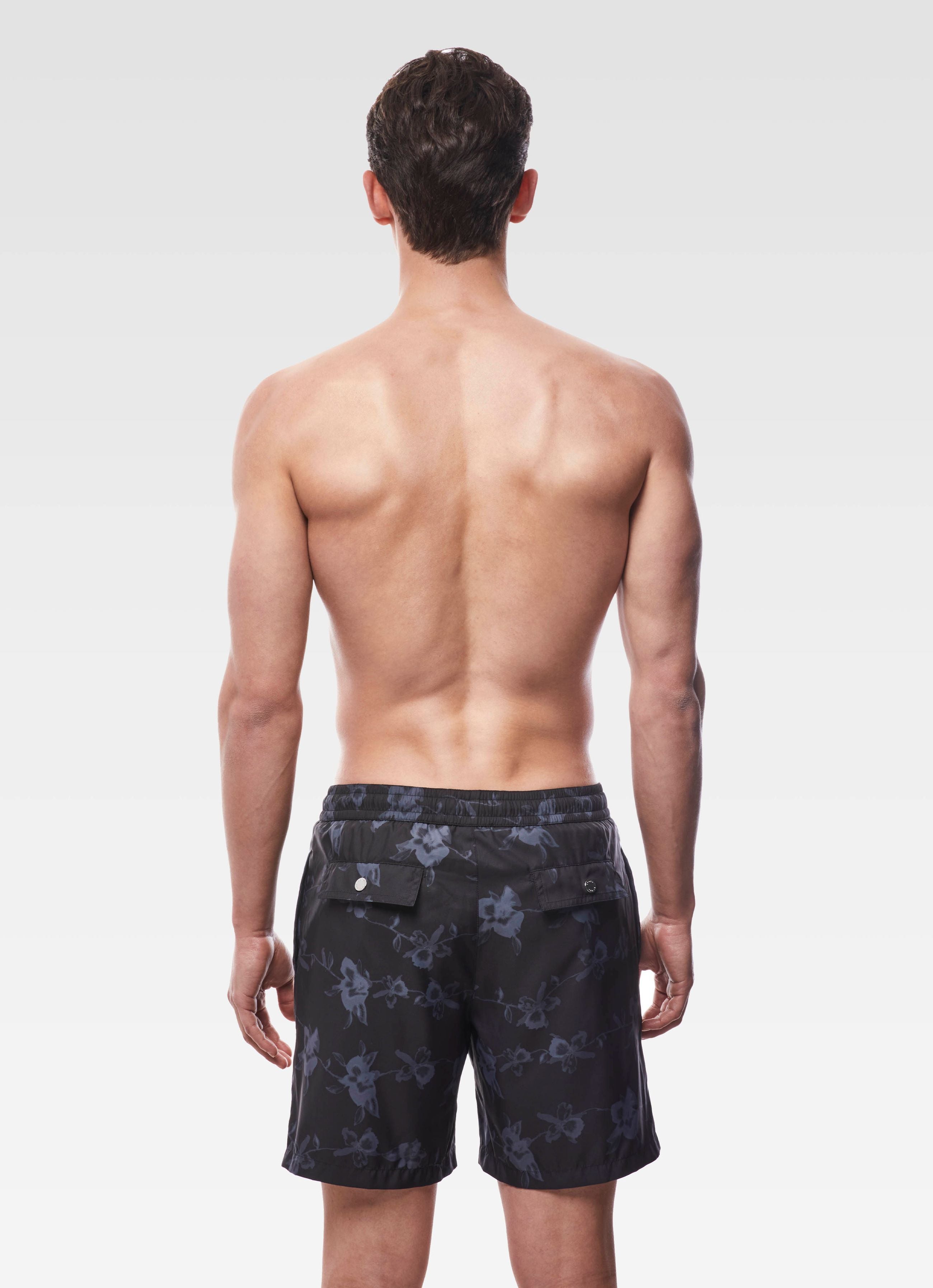 SWIM SHORTS LONG FLORAL BLACK & GREY GEMINI
