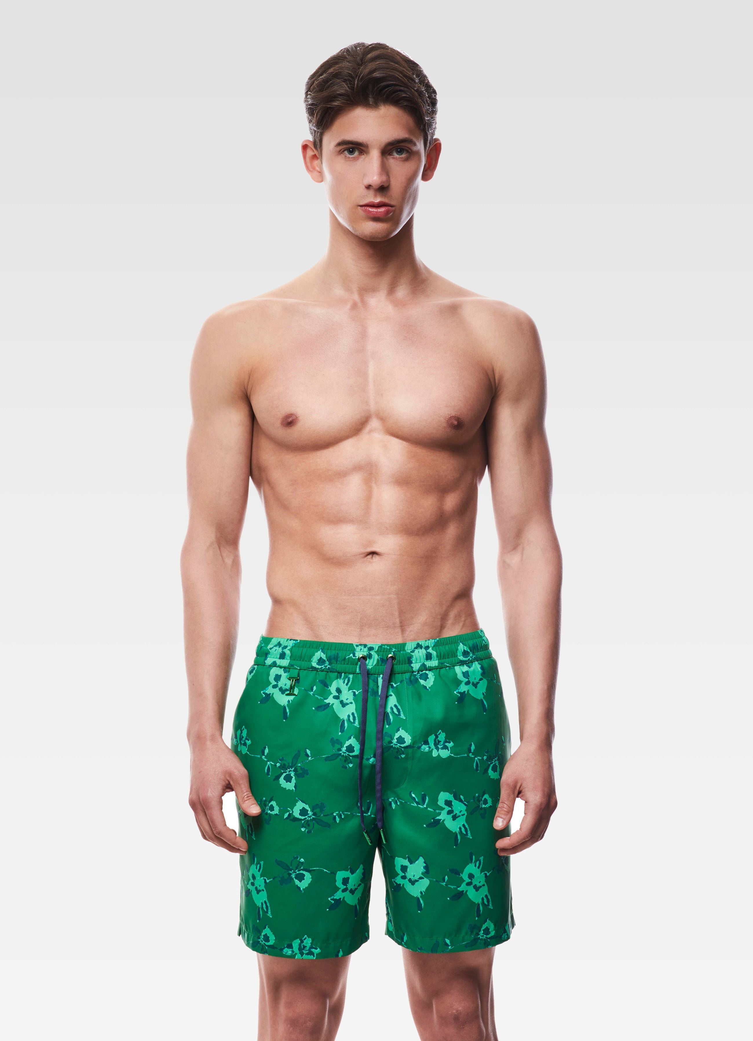 SWIM SHORTS LONG FLORAL GREEN GEMINI