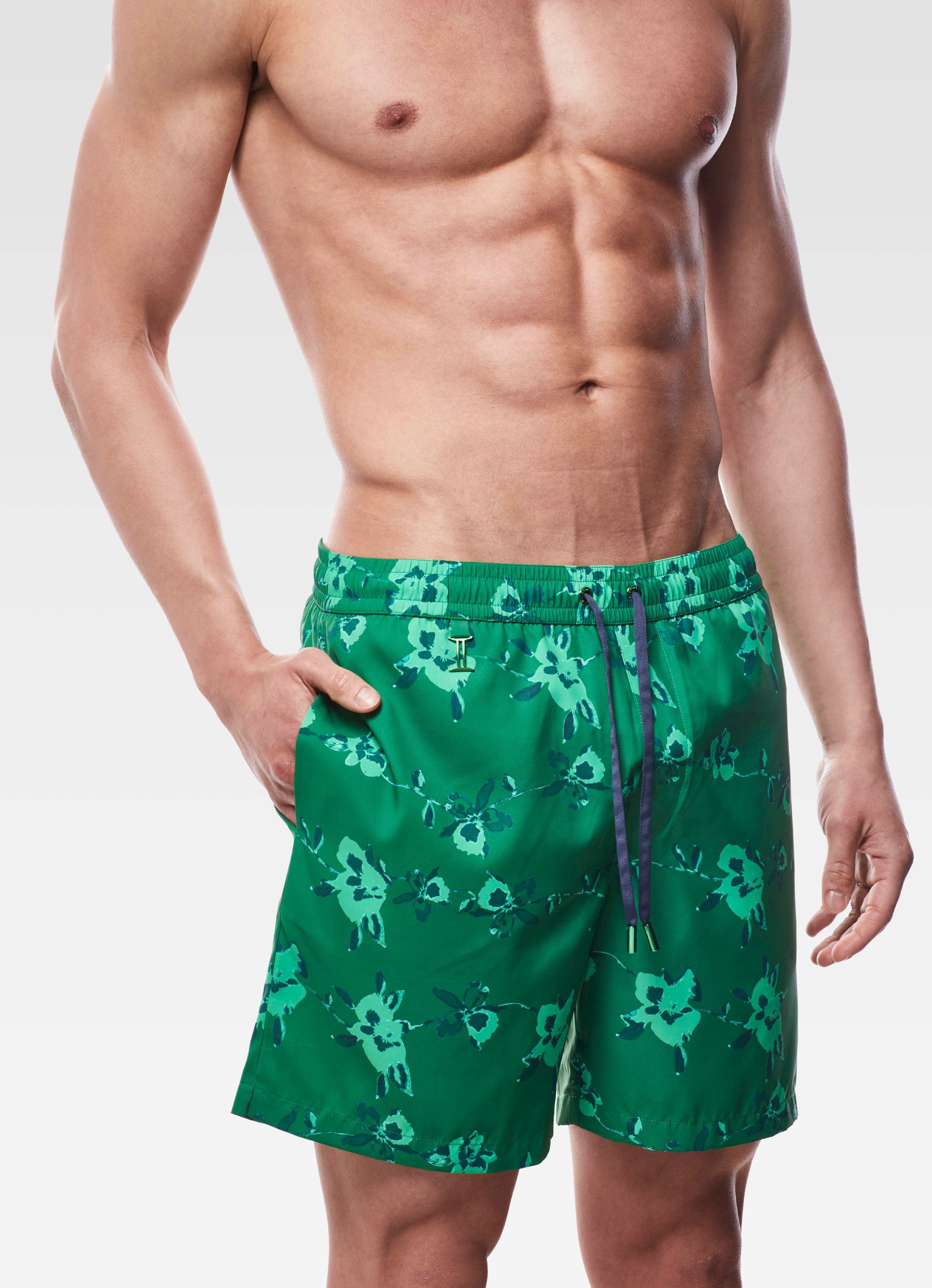SWIM SHORTS LONG FLORAL GREEN GEMINI
