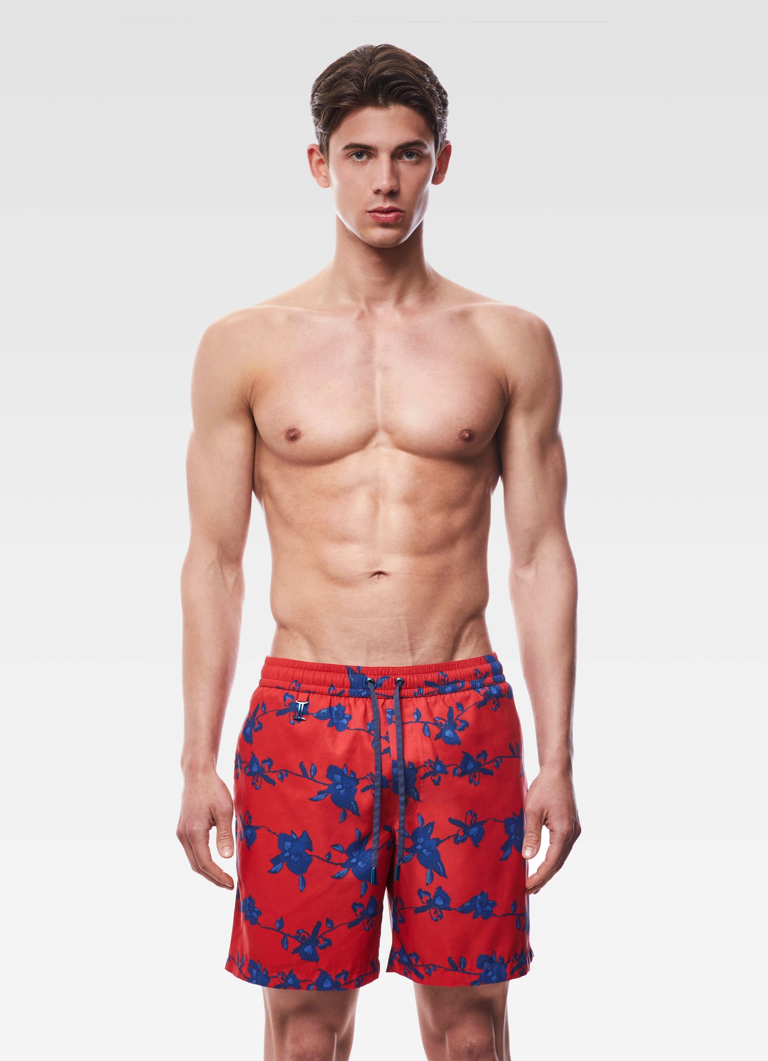 SWIM SHORTS LONG FLORAL RED & BLUE GEMINI