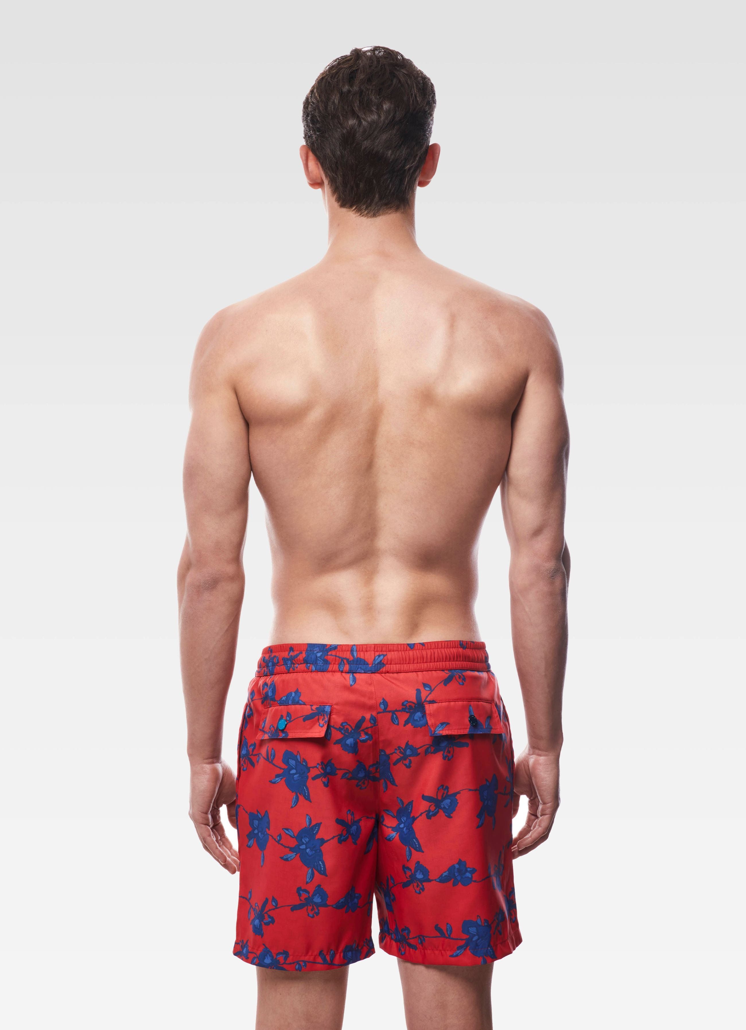 SWIM SHORTS LONG FLORAL RED & BLUE GEMINI