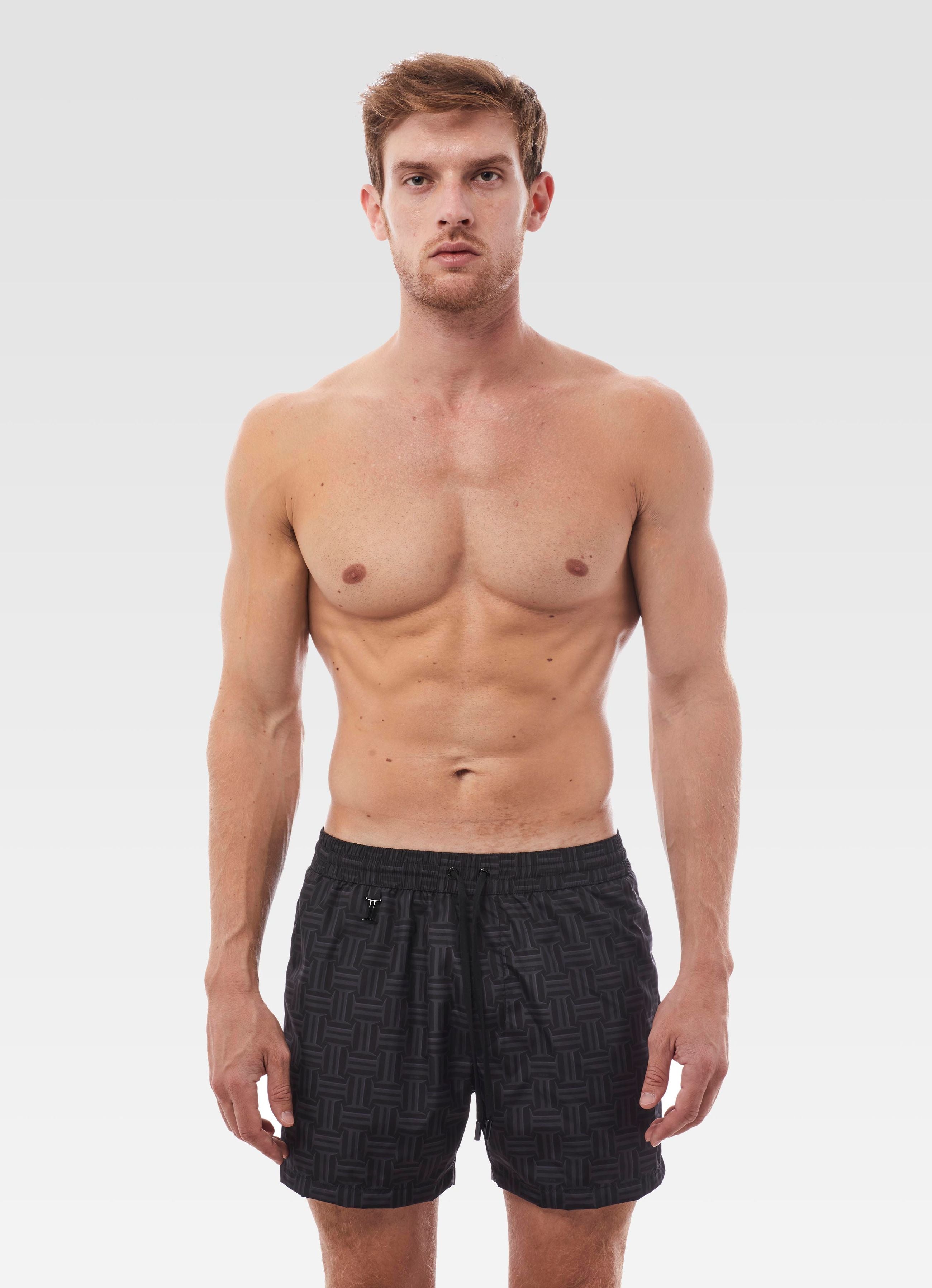SWIM SHORTS LONG MONOGRAM BLACK & GREY GEMINI