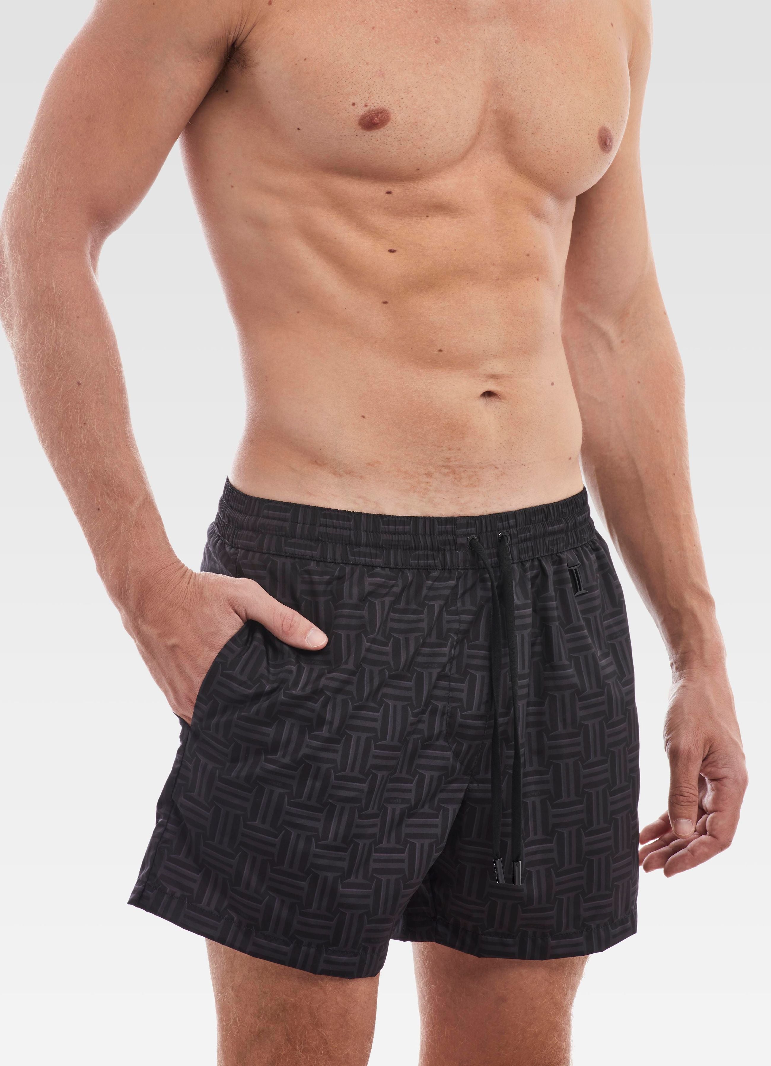 SWIM SHORTS LONG MONOGRAM BLACK & GREY GEMINI