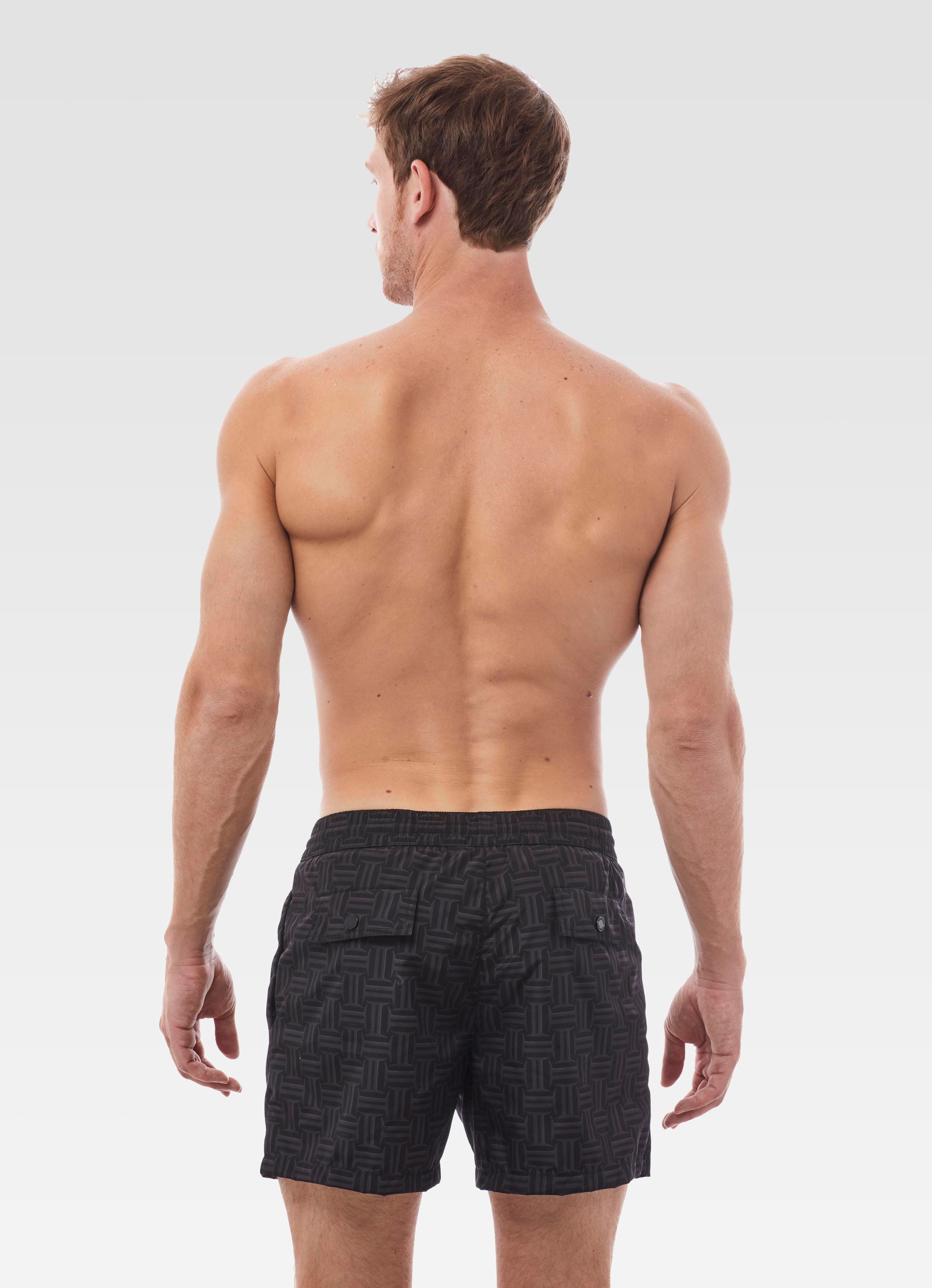 SWIM SHORTS LONG MONOGRAM BLACK & GREY GEMINI
