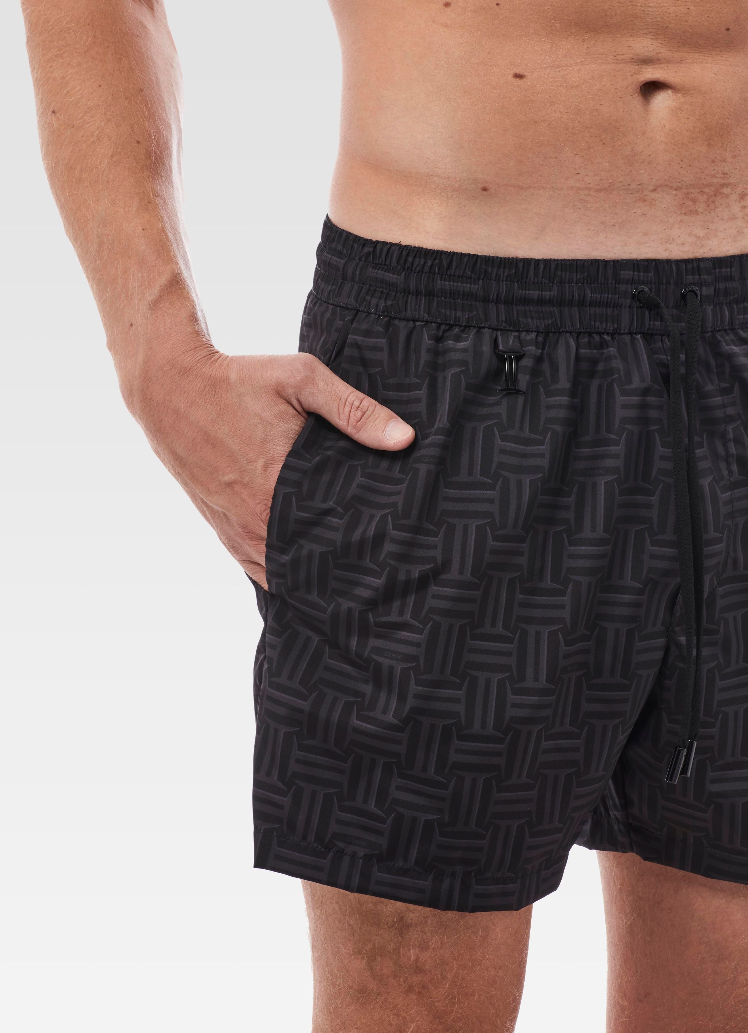 SWIM SHORTS LONG MONOGRAM BLACK & GREY GEMINI