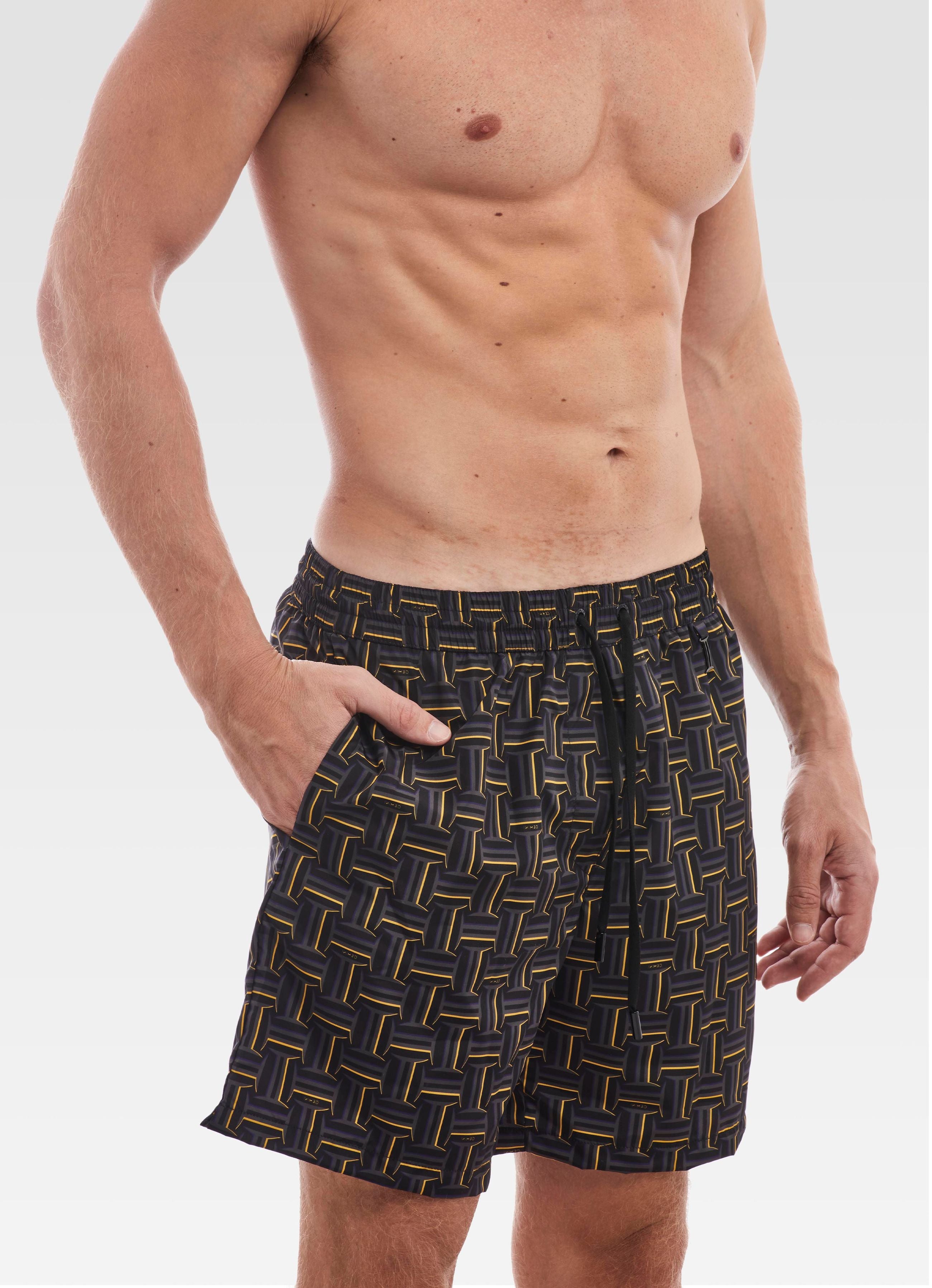 SWIM SHORTS LONG MONOGRAM BLACK & ORANGE GEMINI