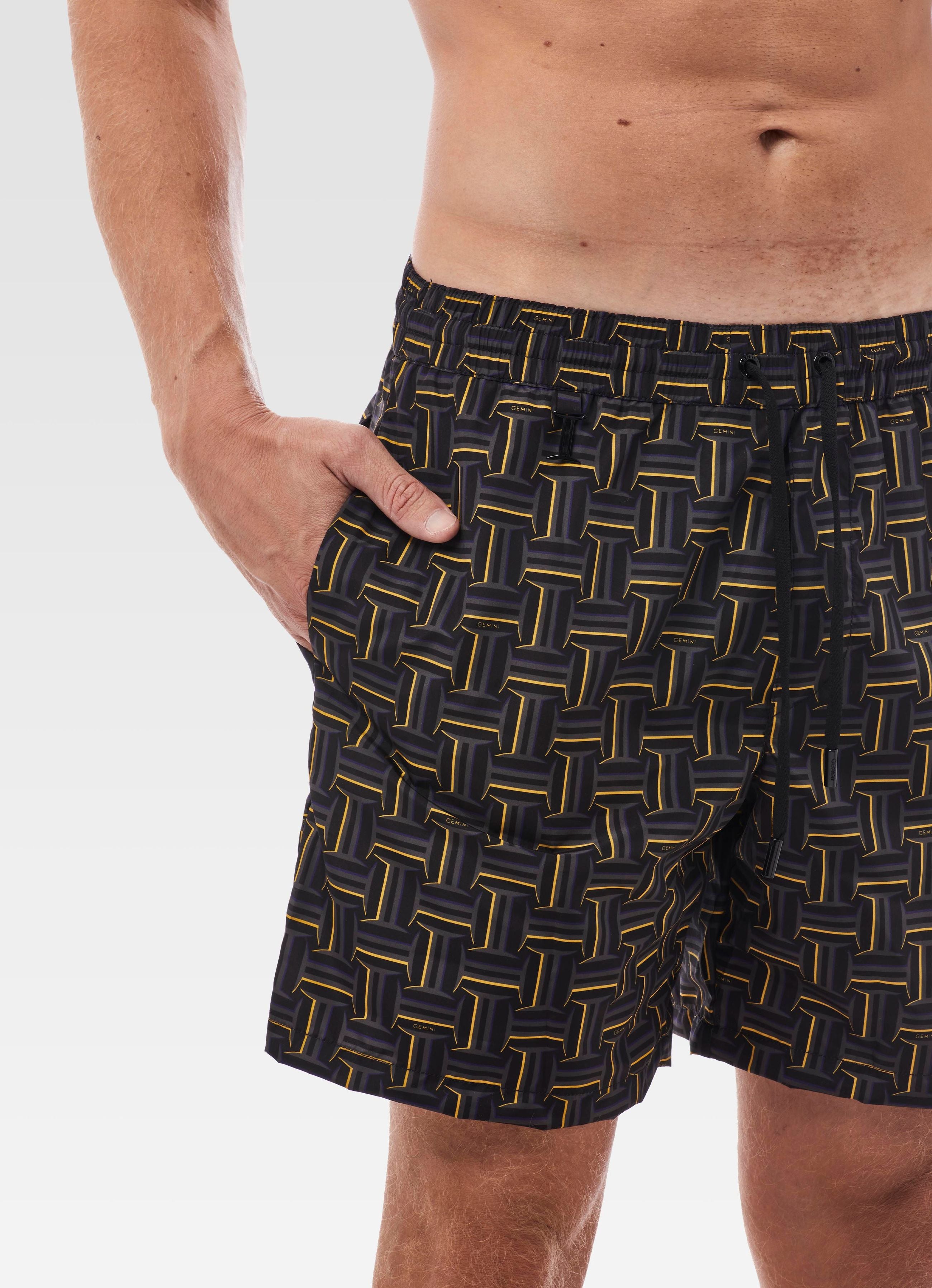 SWIM SHORTS LONG MONOGRAM BLACK & ORANGE GEMINI