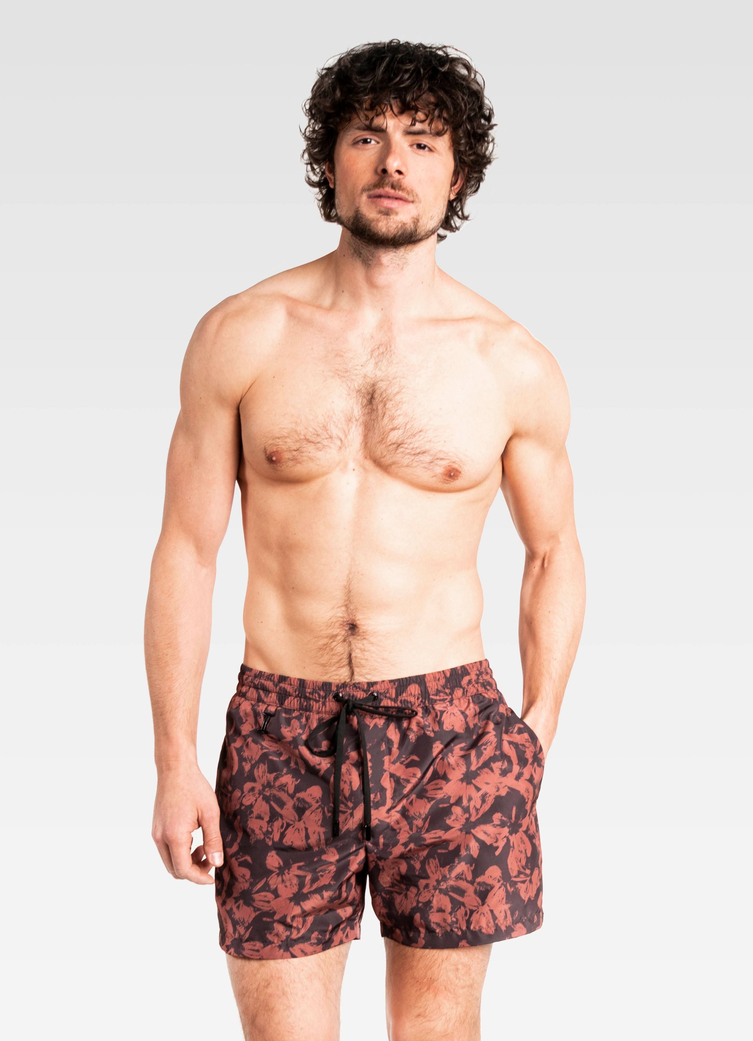 SWIM SHORTS REGULAR FLORAL BLACK & BROWN GEMINI