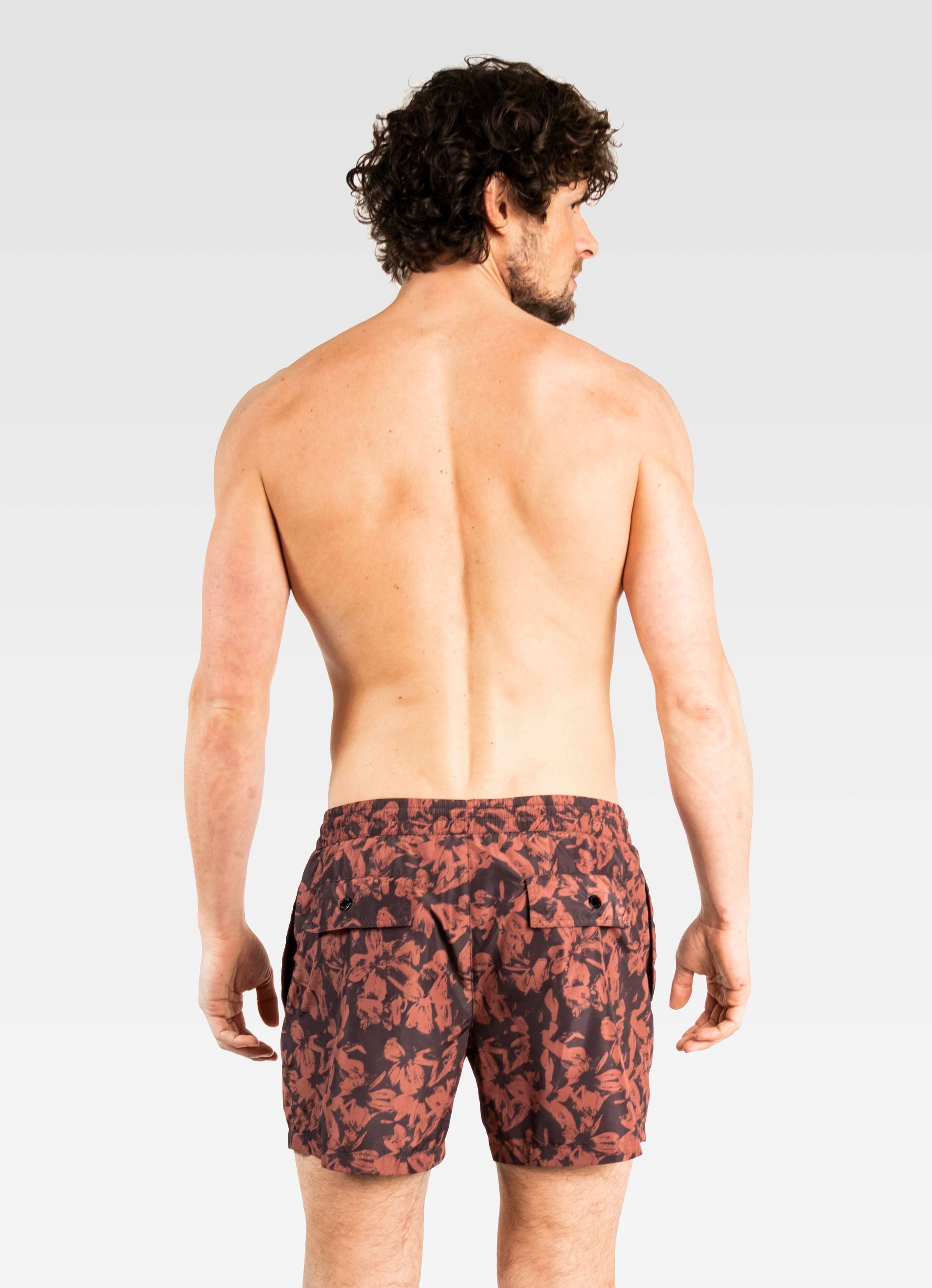 SWIM SHORTS REGULAR FLORAL BLACK & BROWN GEMINI