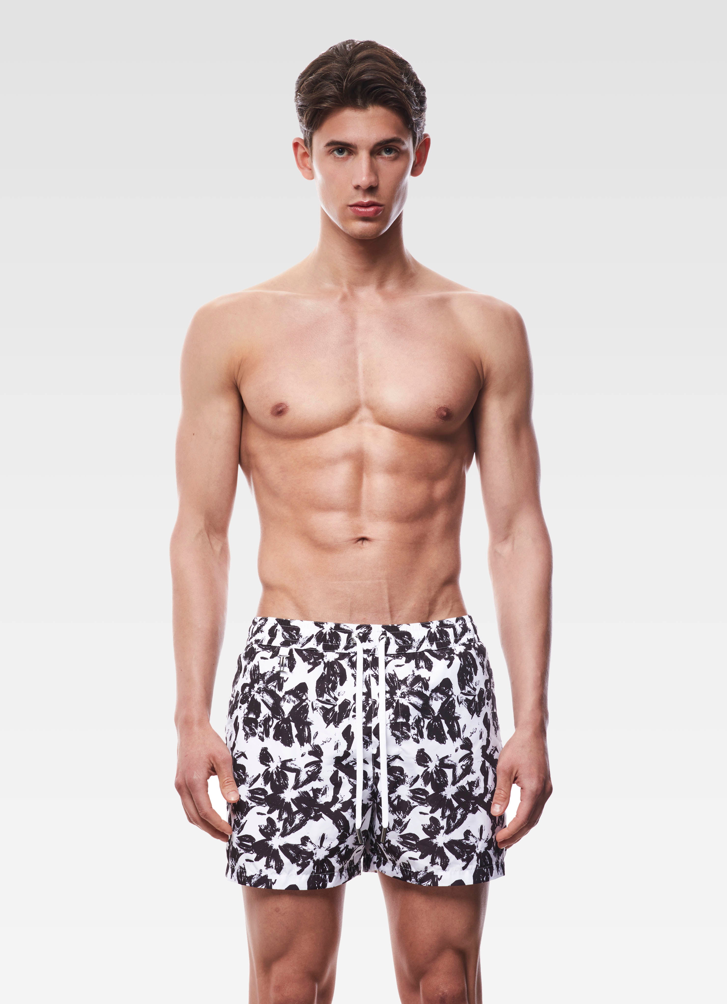 SWIM SHORTS REGULAR FLORAL BLACK & WHITE GEMINI
