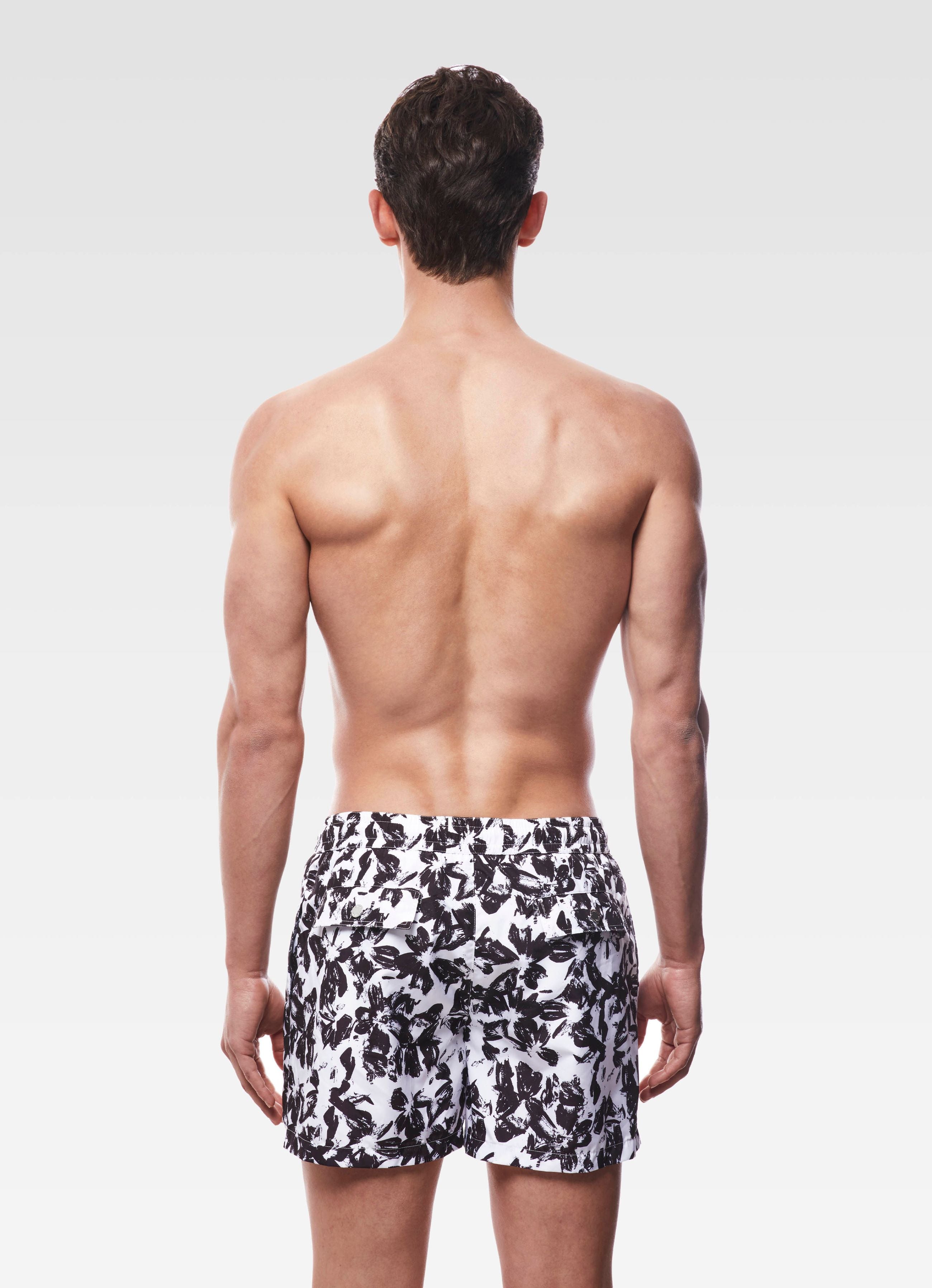 SWIM SHORTS REGULAR FLORAL BLACK & WHITE GEMINI
