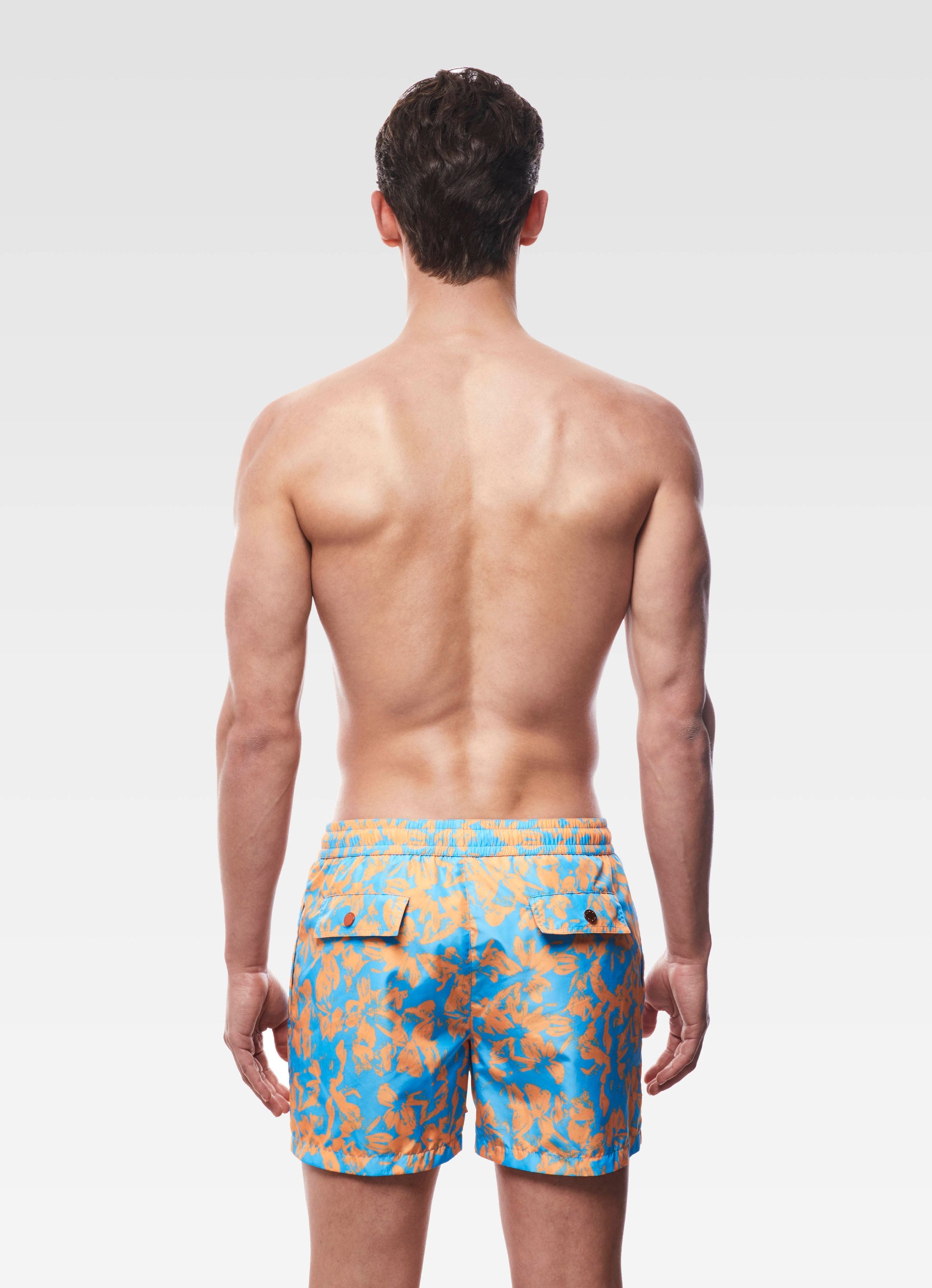SWIM SHORTS REGULAR FLORAL ORANGE & BLUE GEMINI