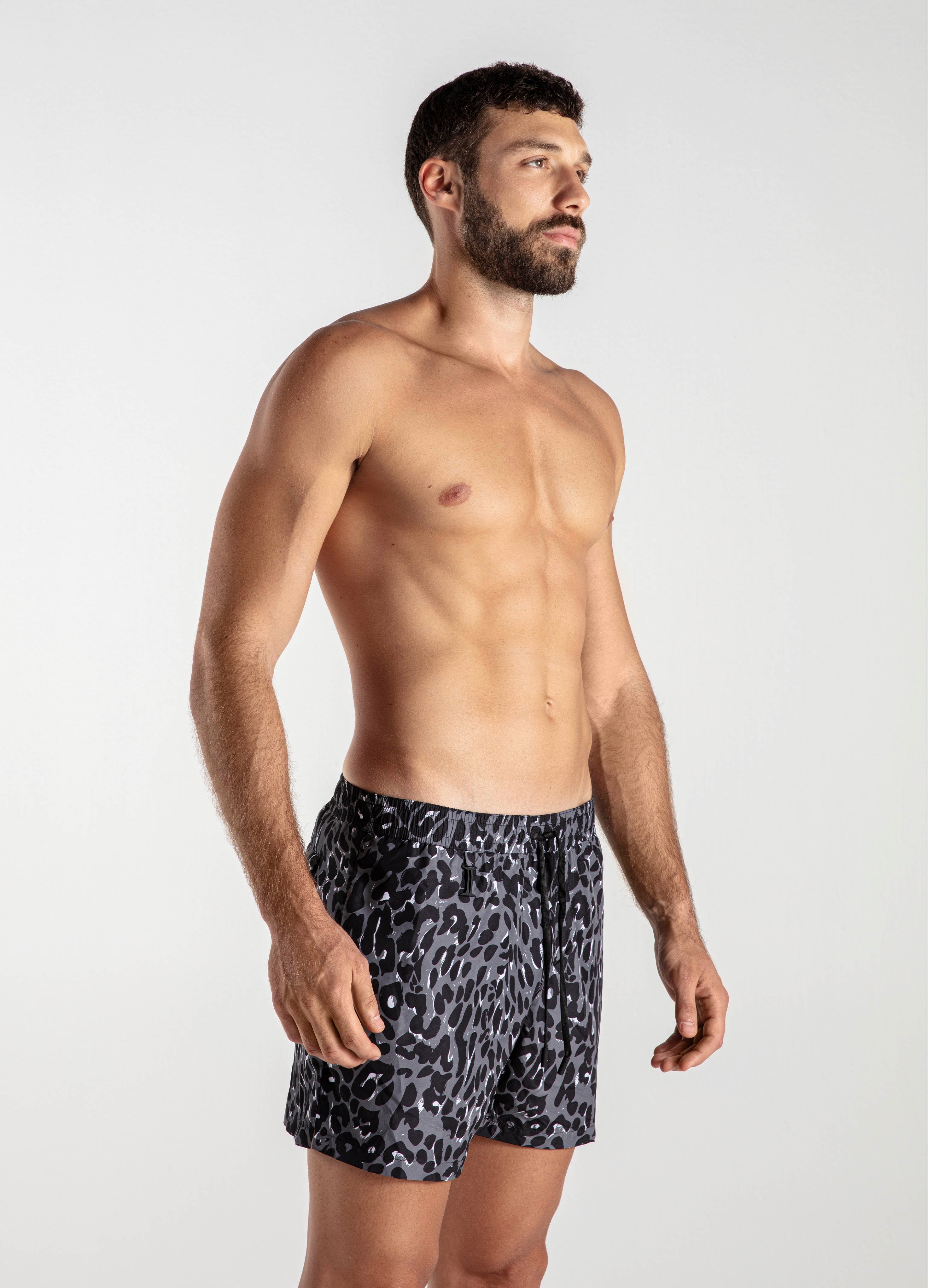SWIM SHORTS REGULAR LEOPARD BLACK & GREY