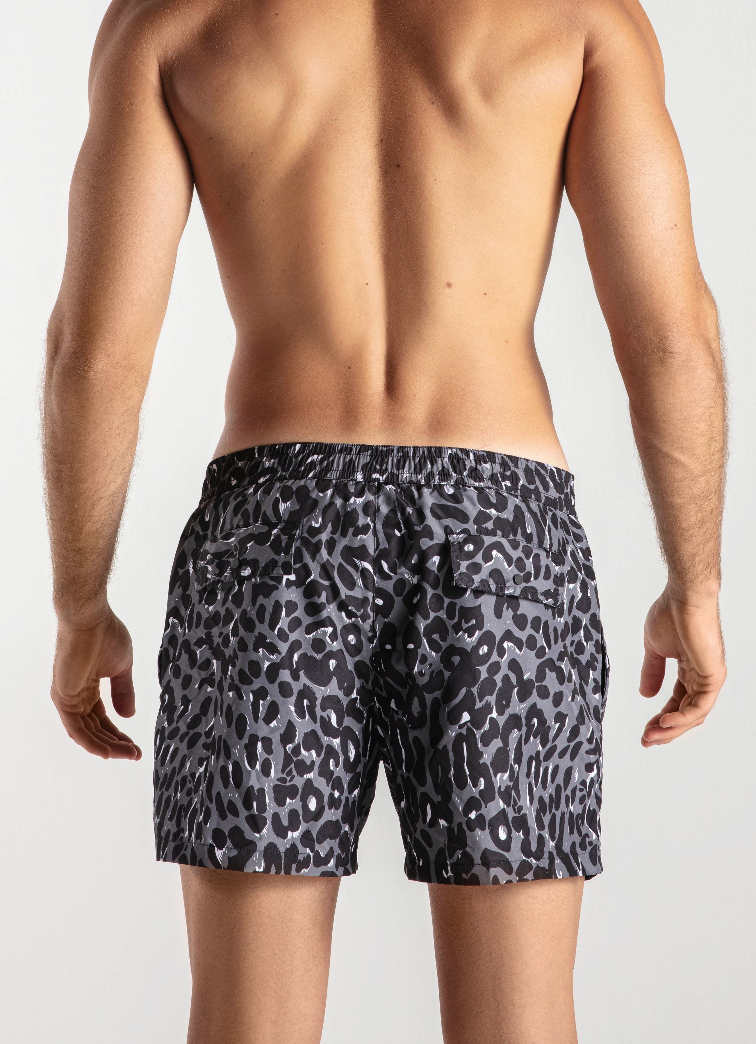 SWIM SHORTS REGULAR LEOPARD BLACK & GREY