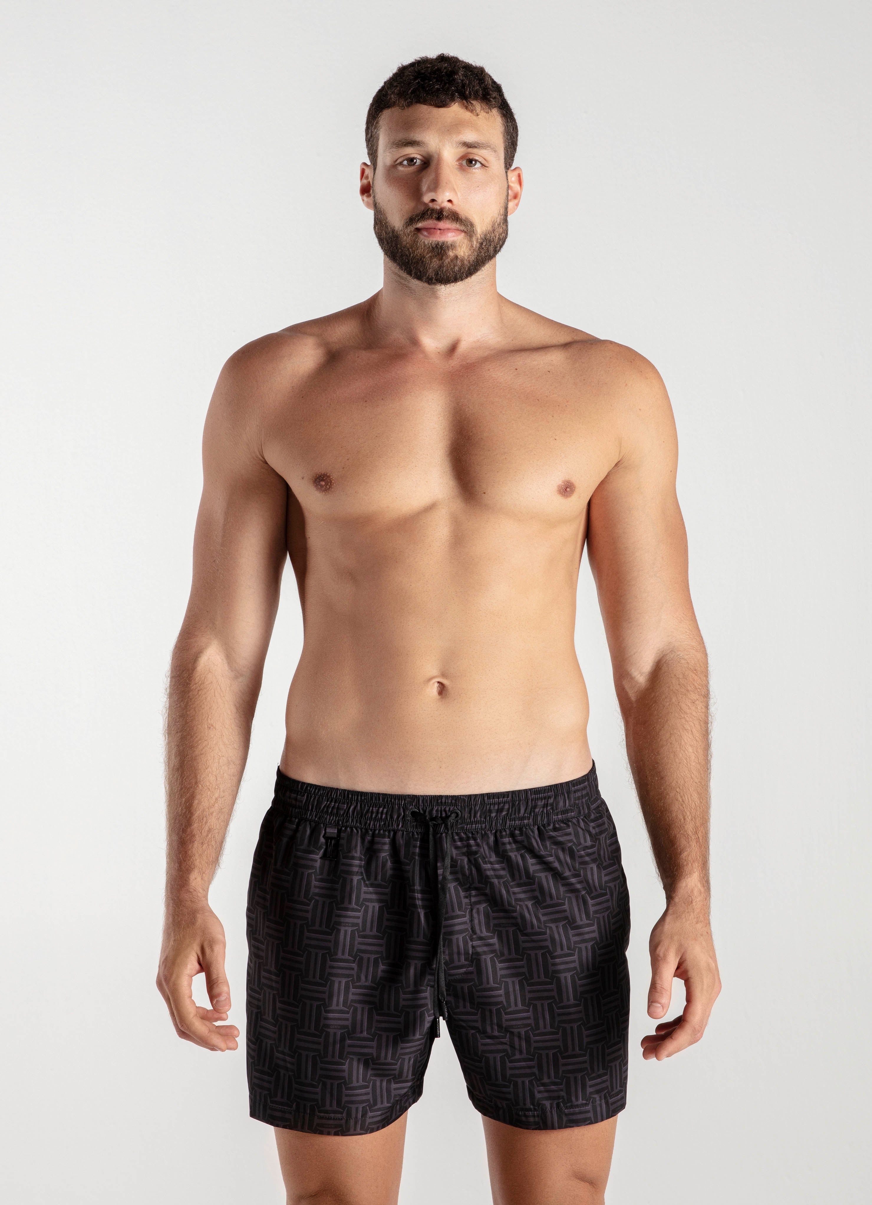 SWIM SHORTS REGULAR MONOGRAM BLACK GEMINI