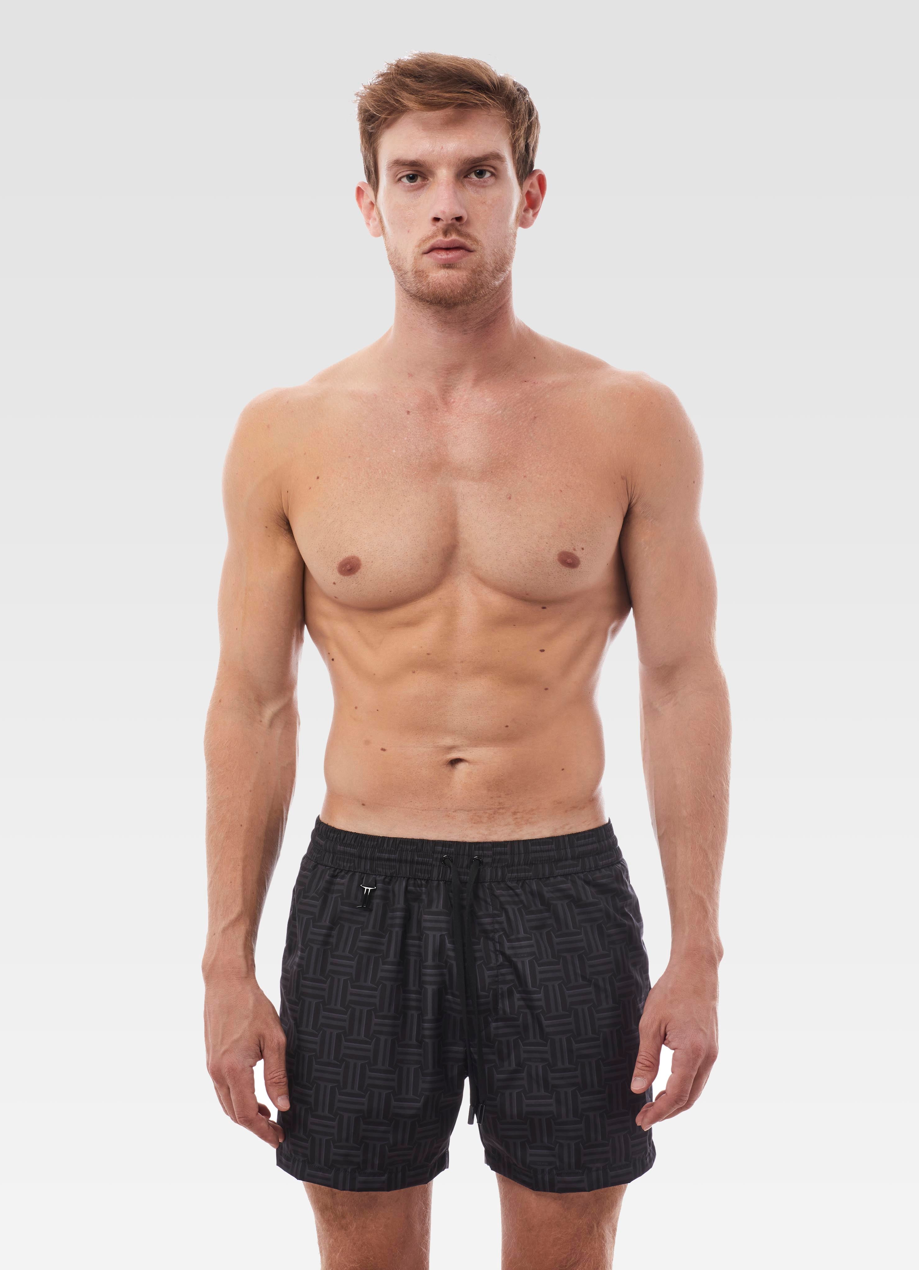 SWIM SHORTS REGULAR MONOGRAM BLACK & GREY GEMINI