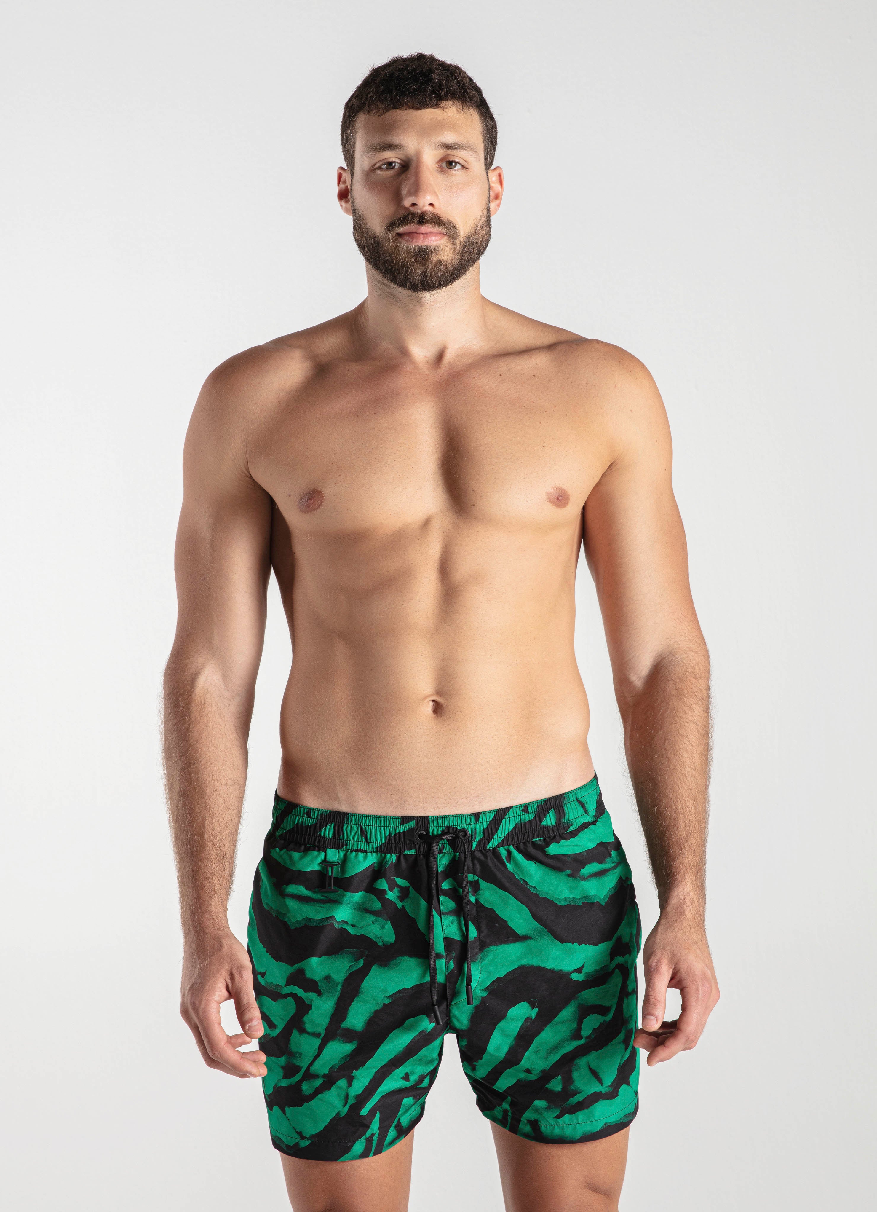 SWIM SHORTS REGULAR ZEBRA BLACK & GREEN GEMINI