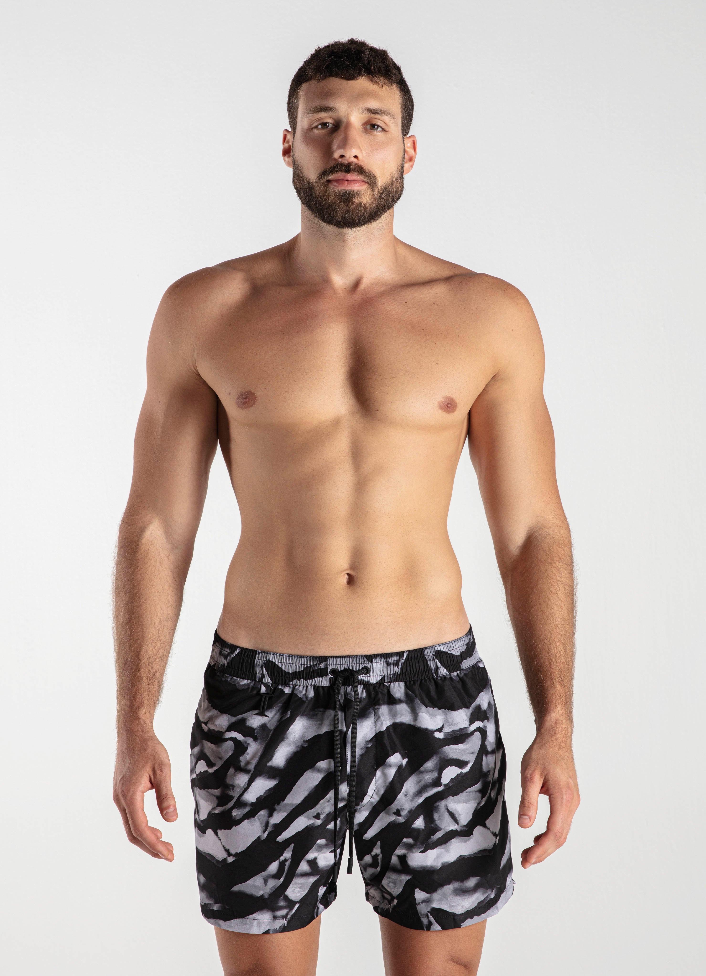 SWIM SHORTS REGULAR ZEBRA BLACK & GREY GEMINI