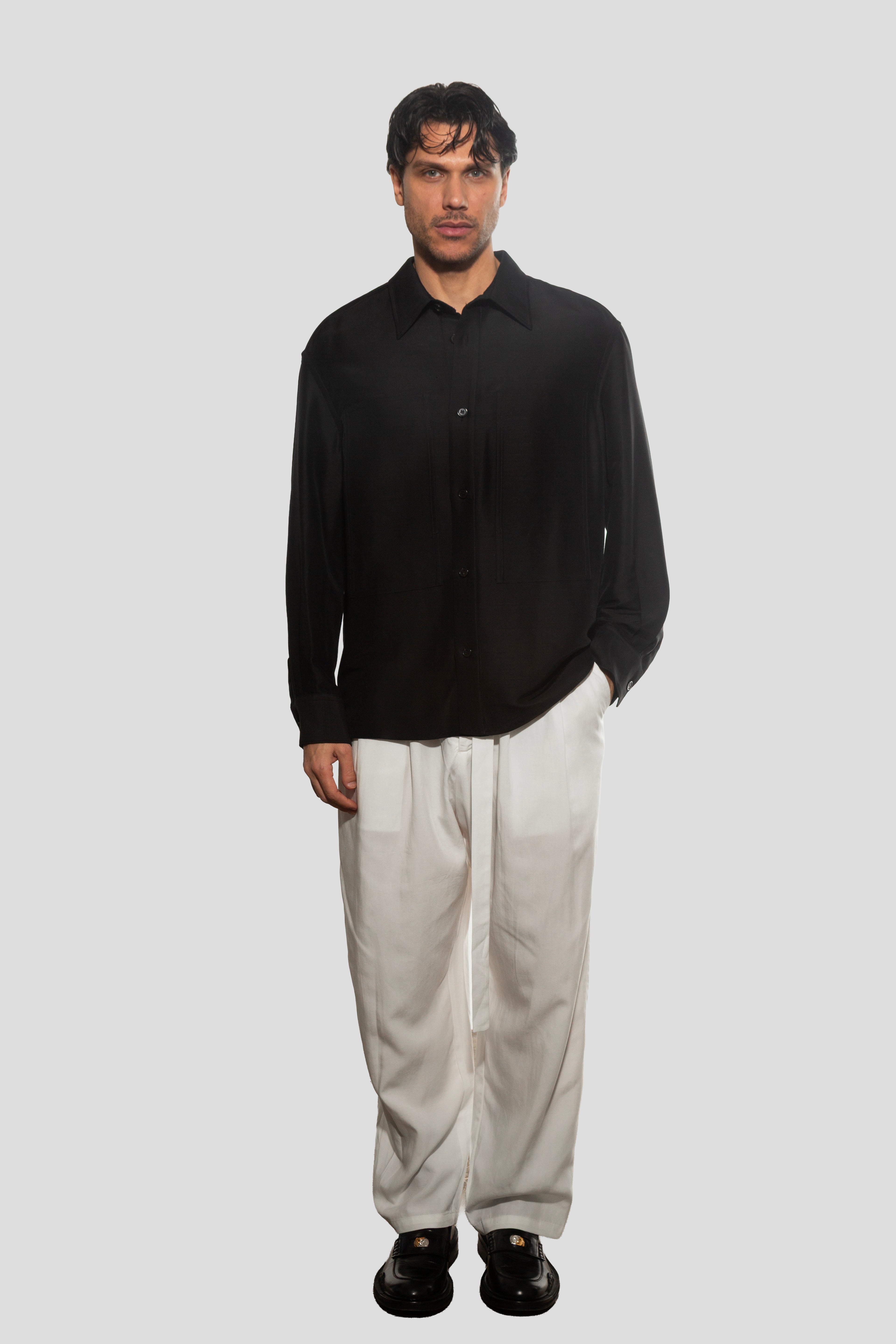 WOOL AND SILK BLEND SHIRT BLACK