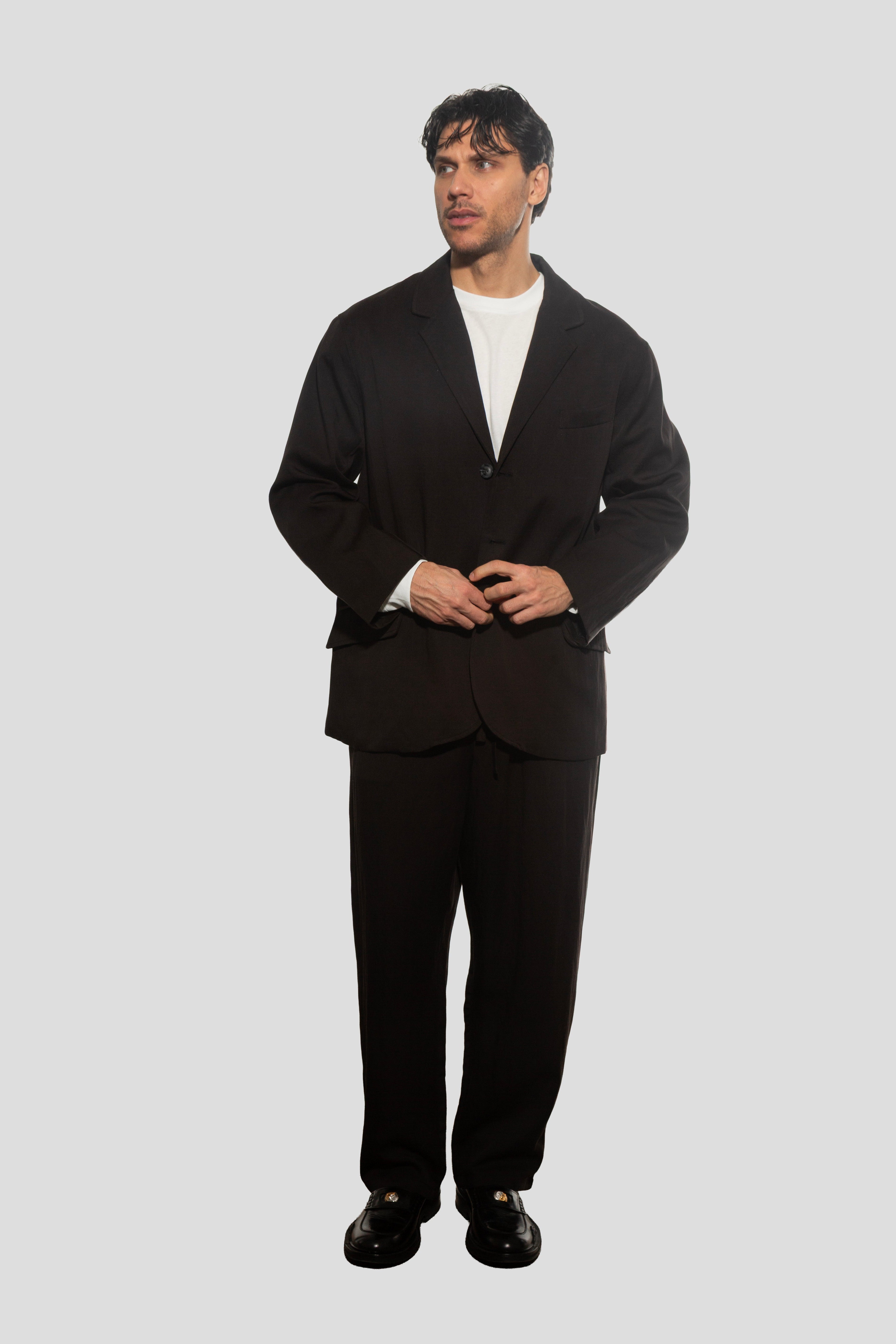 relaxed fit men's dress pants RELAXED FIT TENCEL SUIT PANTS BLACK