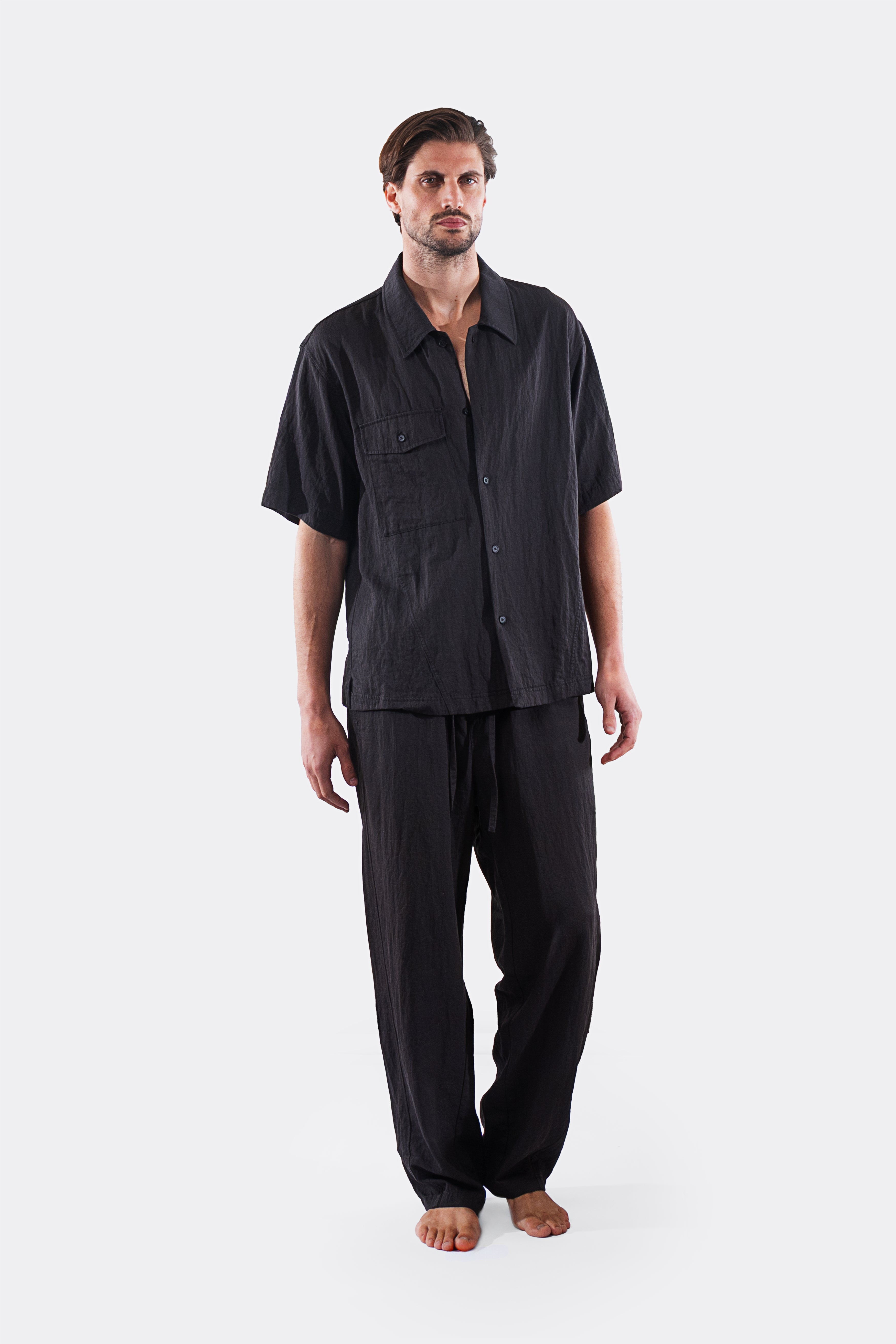 LINEN SHIRT WITH SHORT SLEEVE BLACK