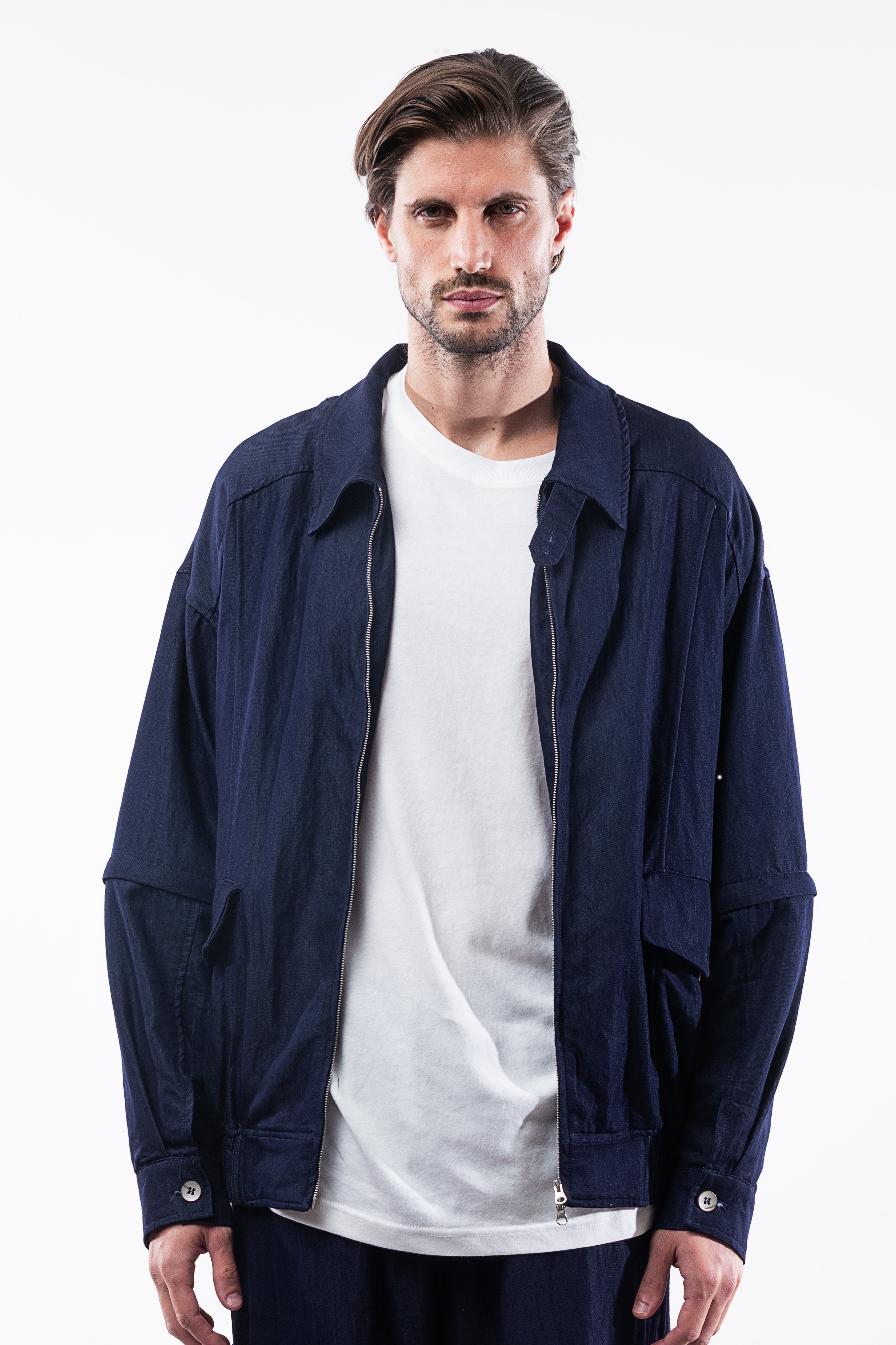 JACKET WITH DETACHABLE SLEEVES DENIM BLUE