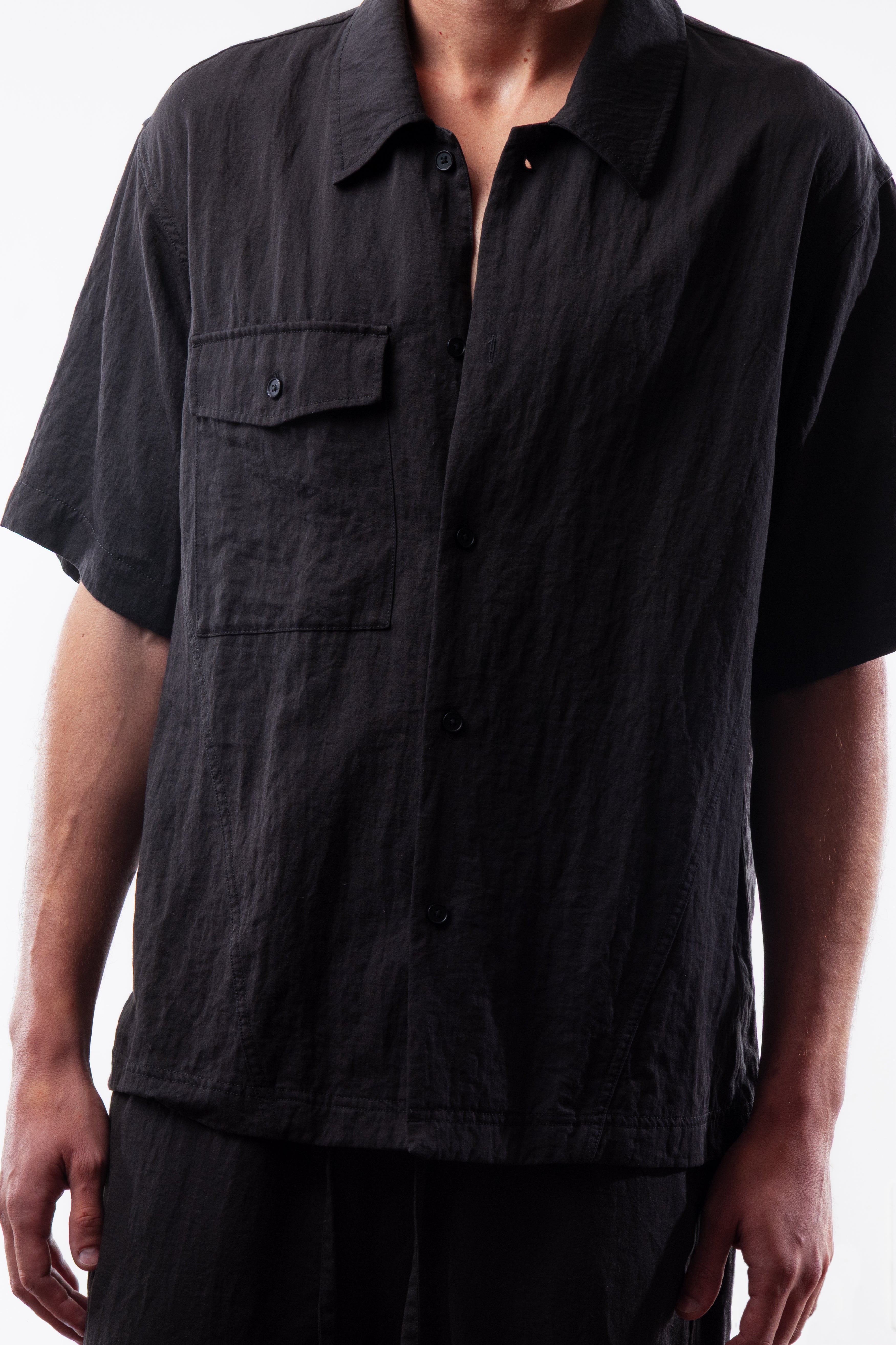 LINEN SHIRT WITH SHORT SLEEVE BLACK