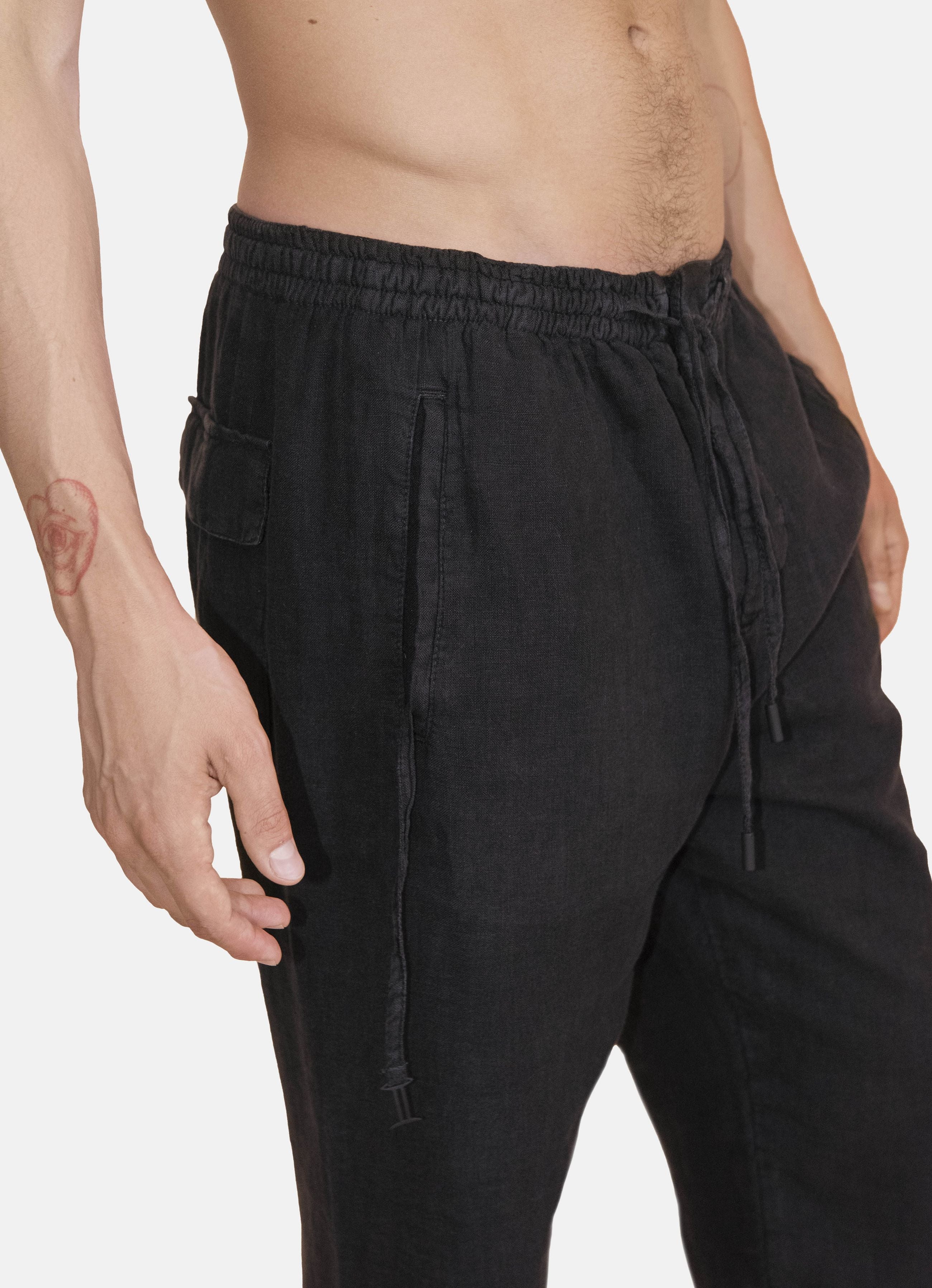 LINEN COMFY TROUSERS WITH ELASTIC BAND BLACK GEMINI