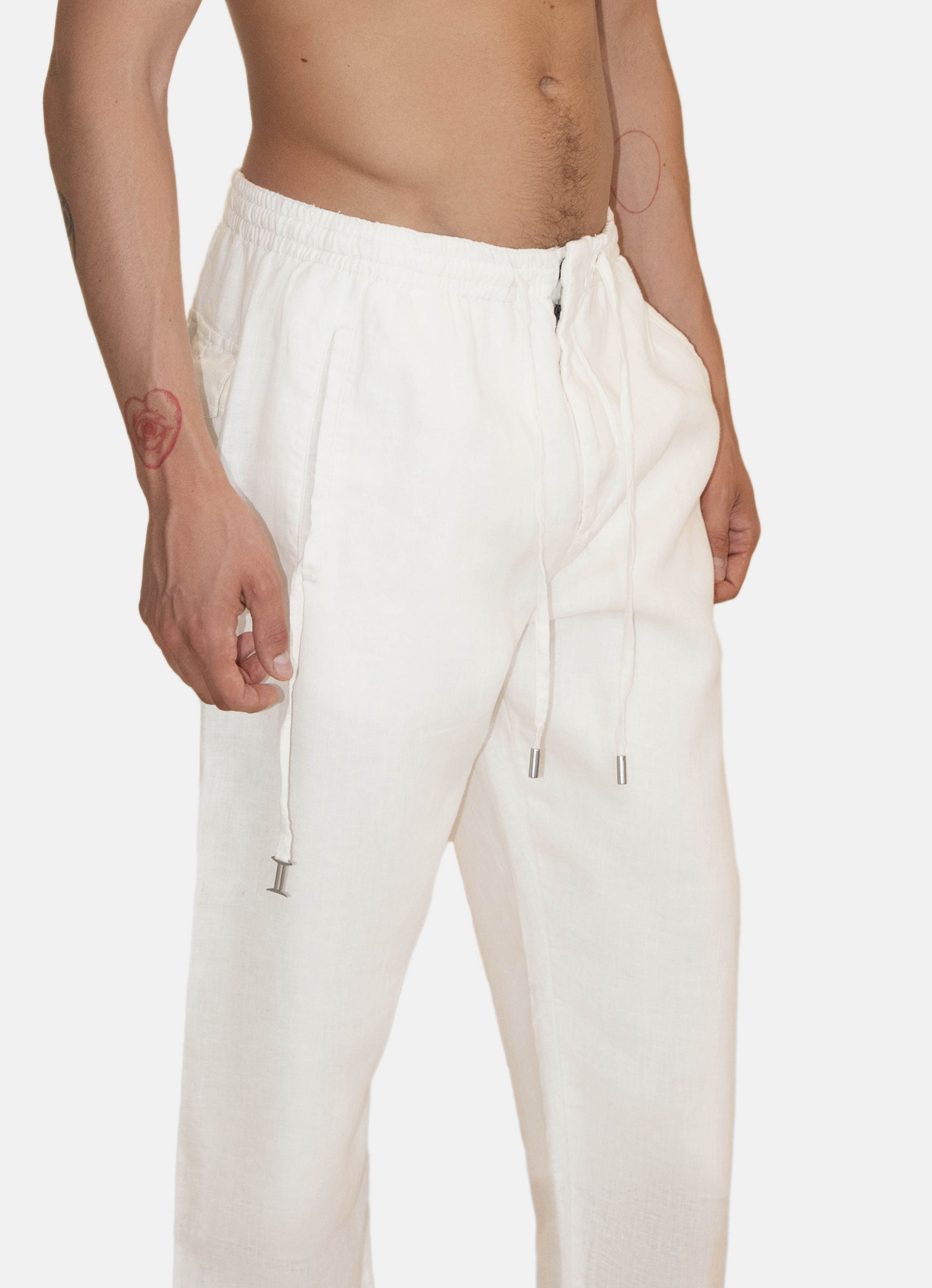 LINEN COMFY TROUSERS WITH ELASTIC BAND IVORY GEMINI