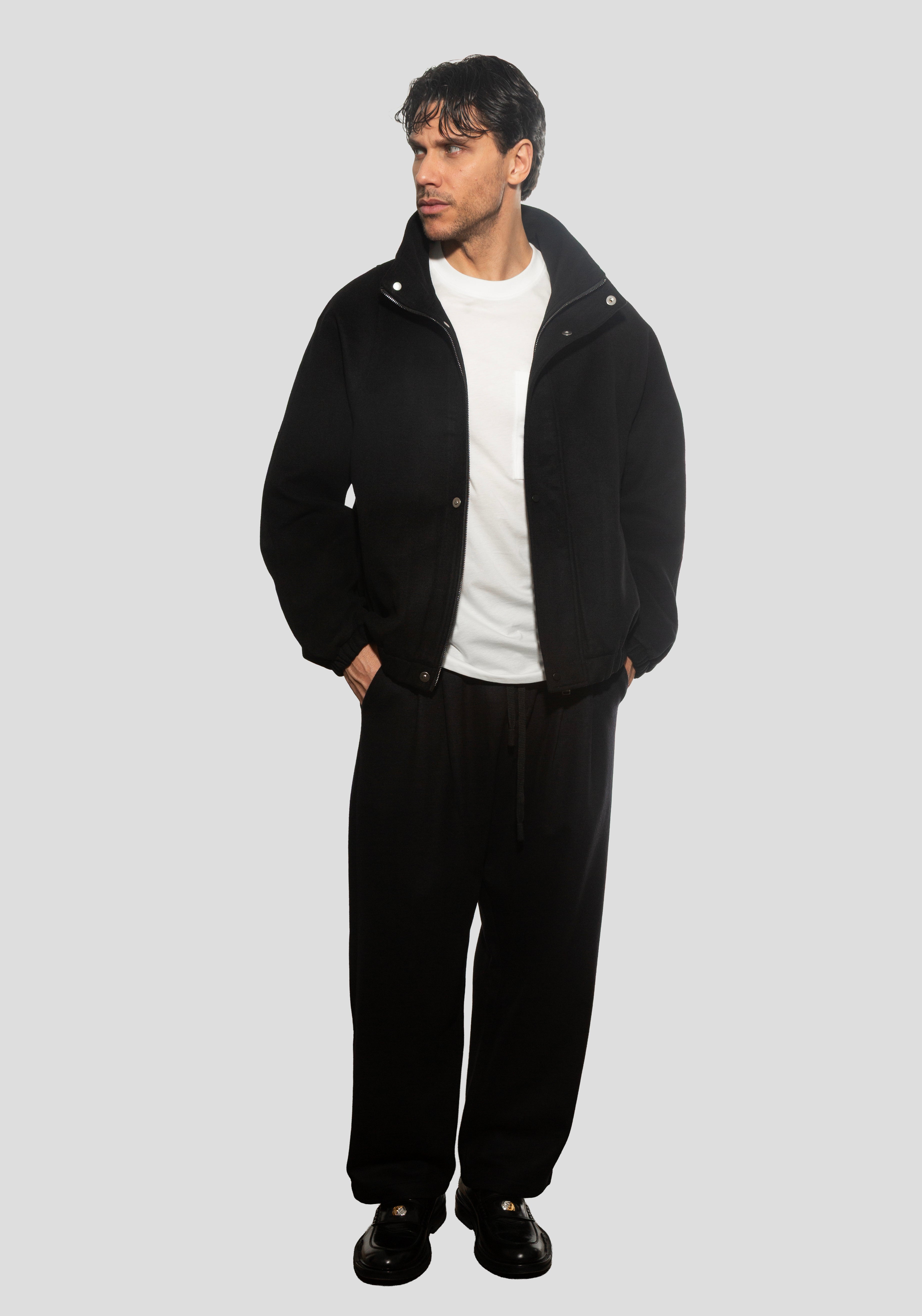 Giubbotto bomber in lana con collo a imbuto