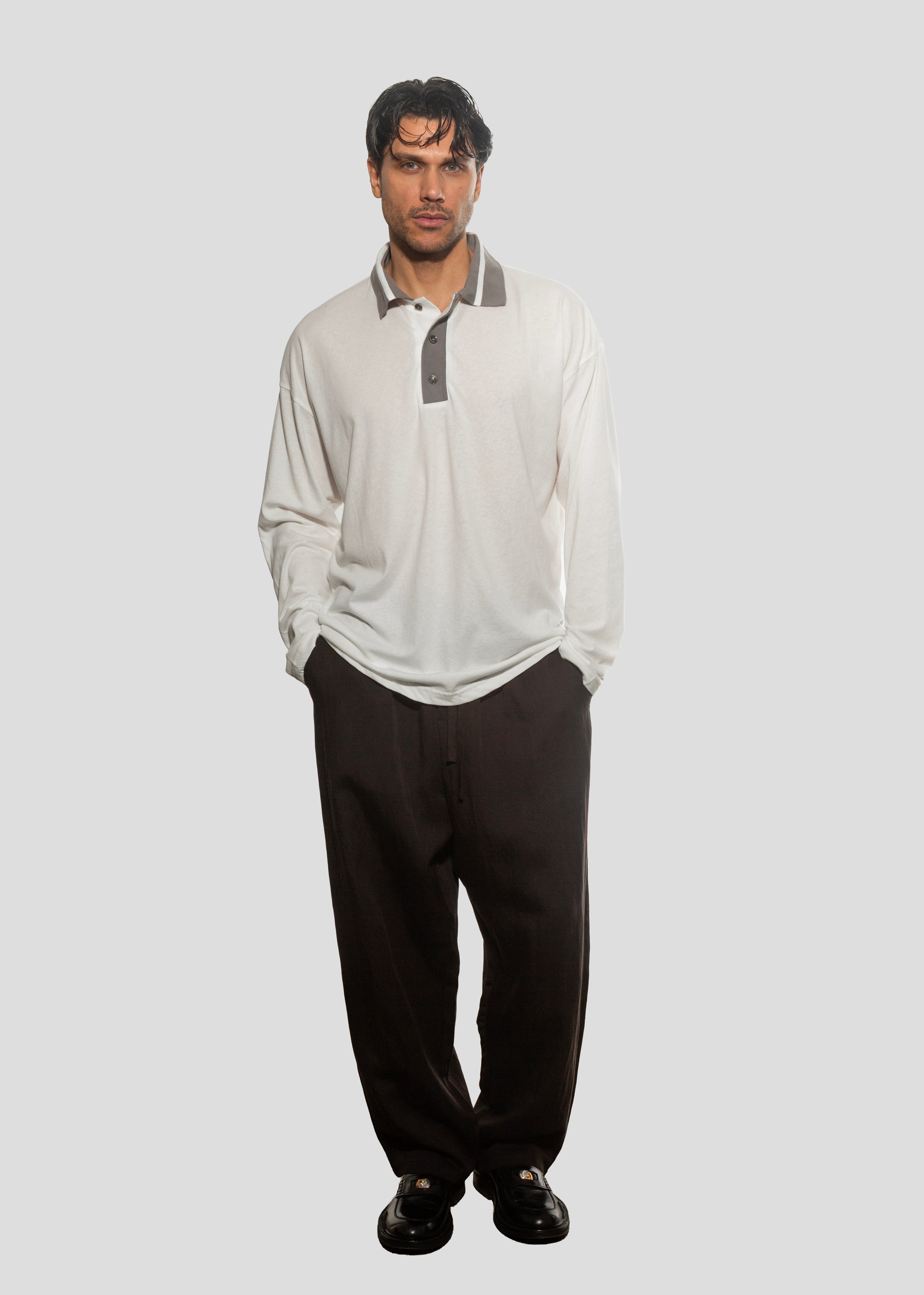 Polo a maniche lunghe in cotone morbido al tatto