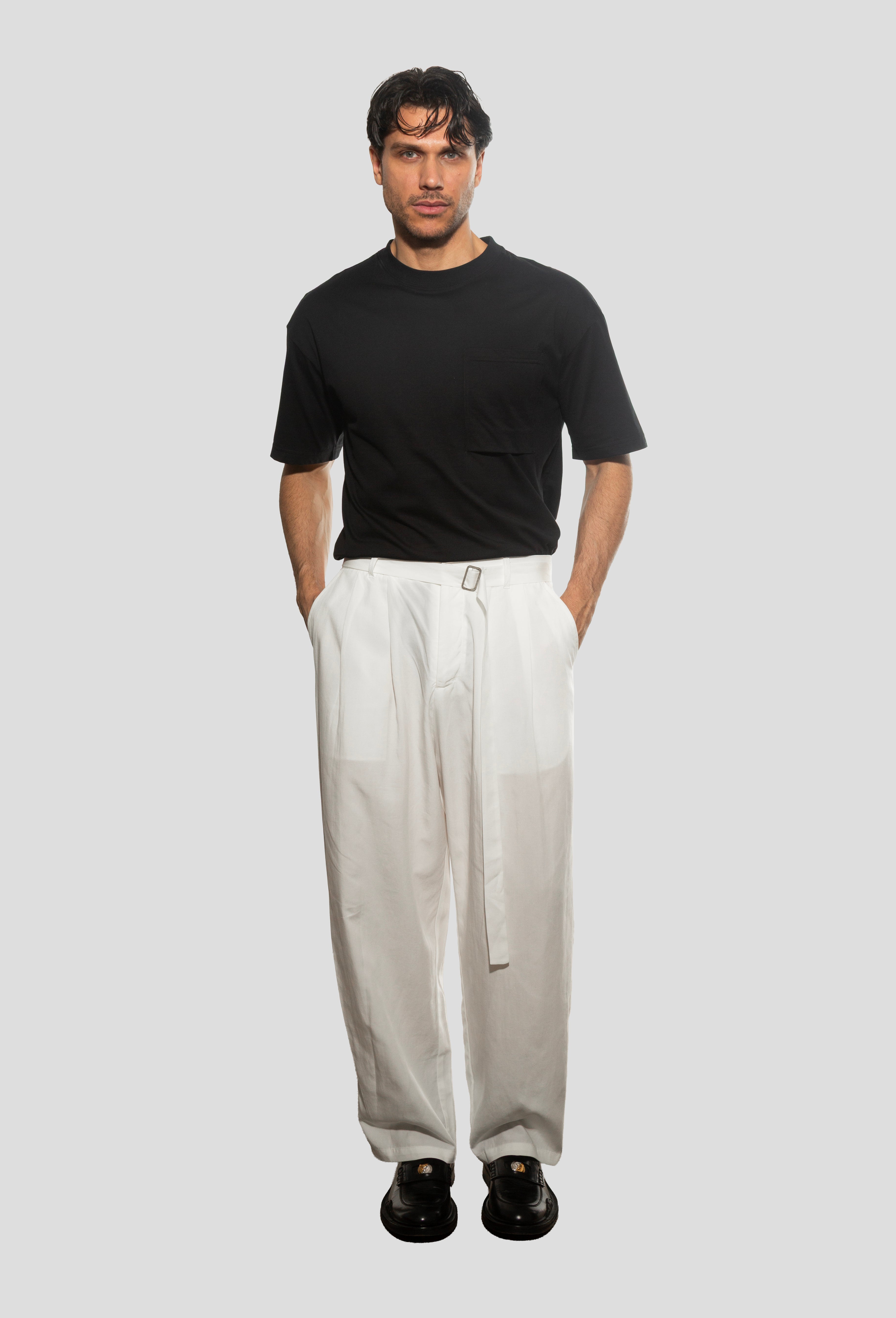 TROUSERS WITH BELT WHITE