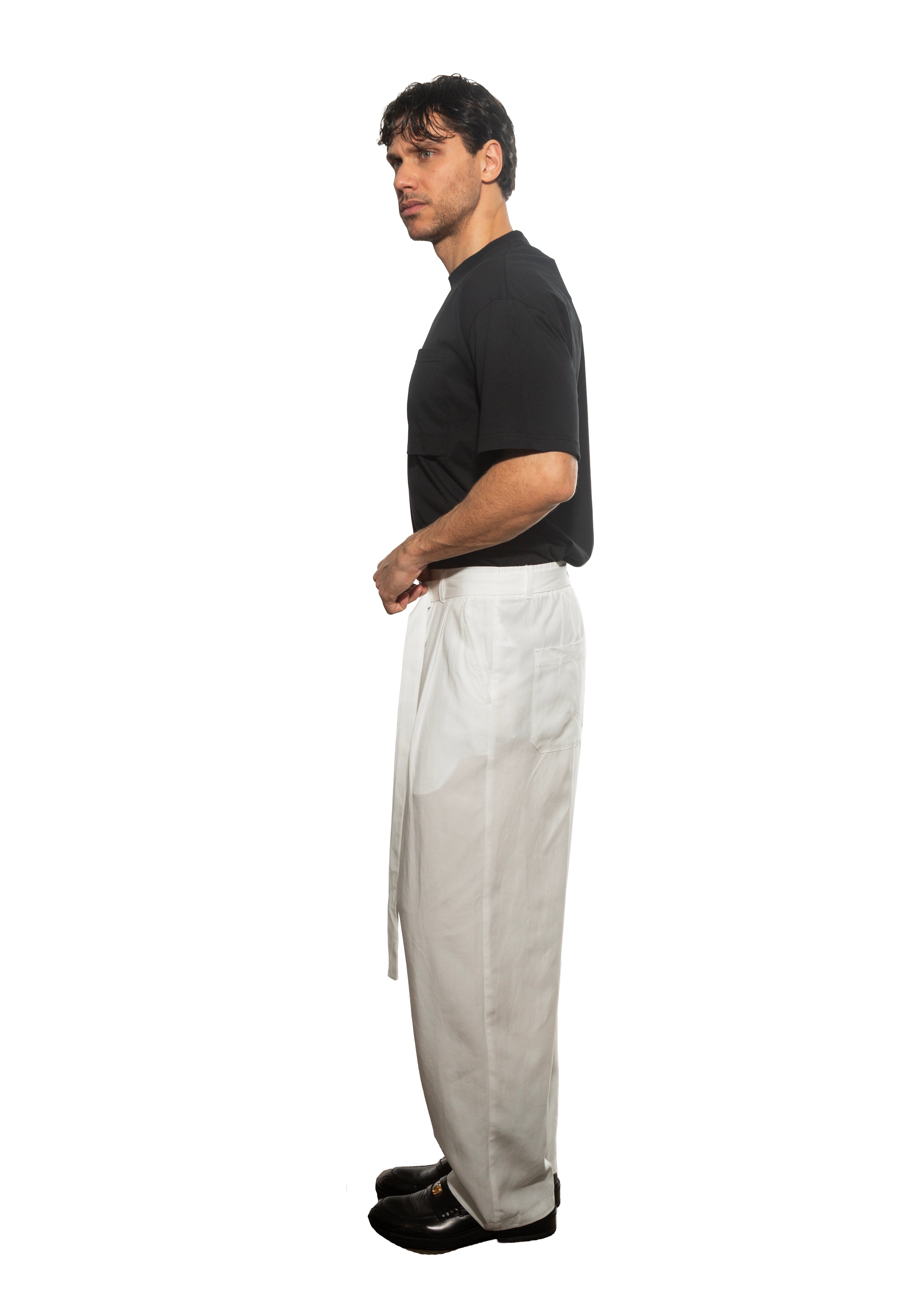 TROUSERS WITH BELT WHITE